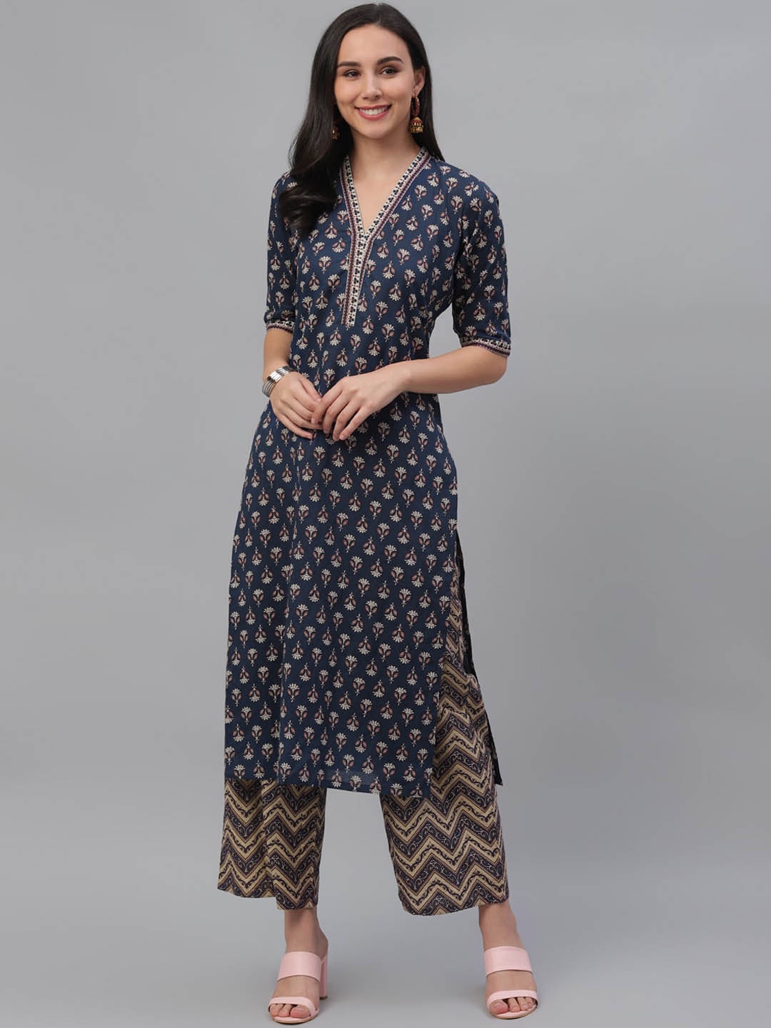 

GERUA Women Blue & Beige Printed Kurta with Palazzos