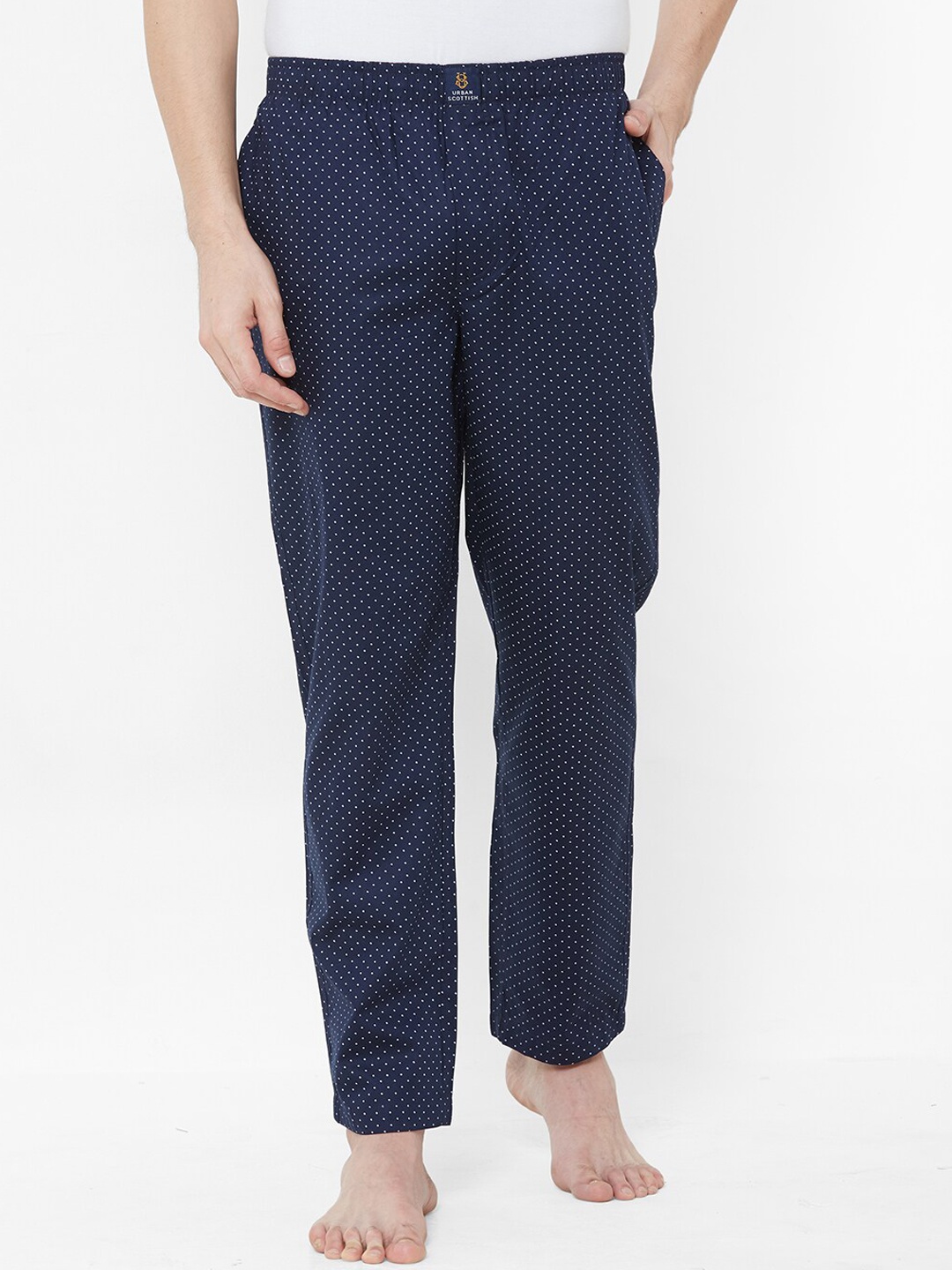 

URBAN SCOTTISH Men Navy Blue & White Printed Lounge Pants