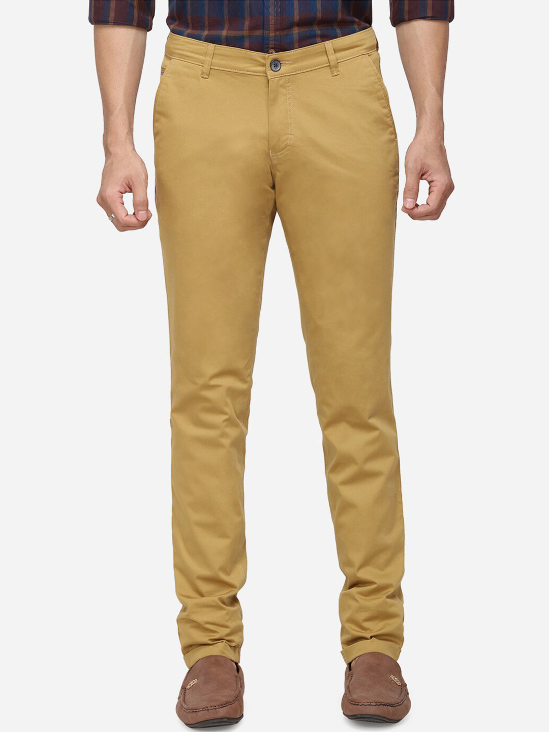 

Greenfibre Men Mustard Yellow Slim Fit Solid Chinos