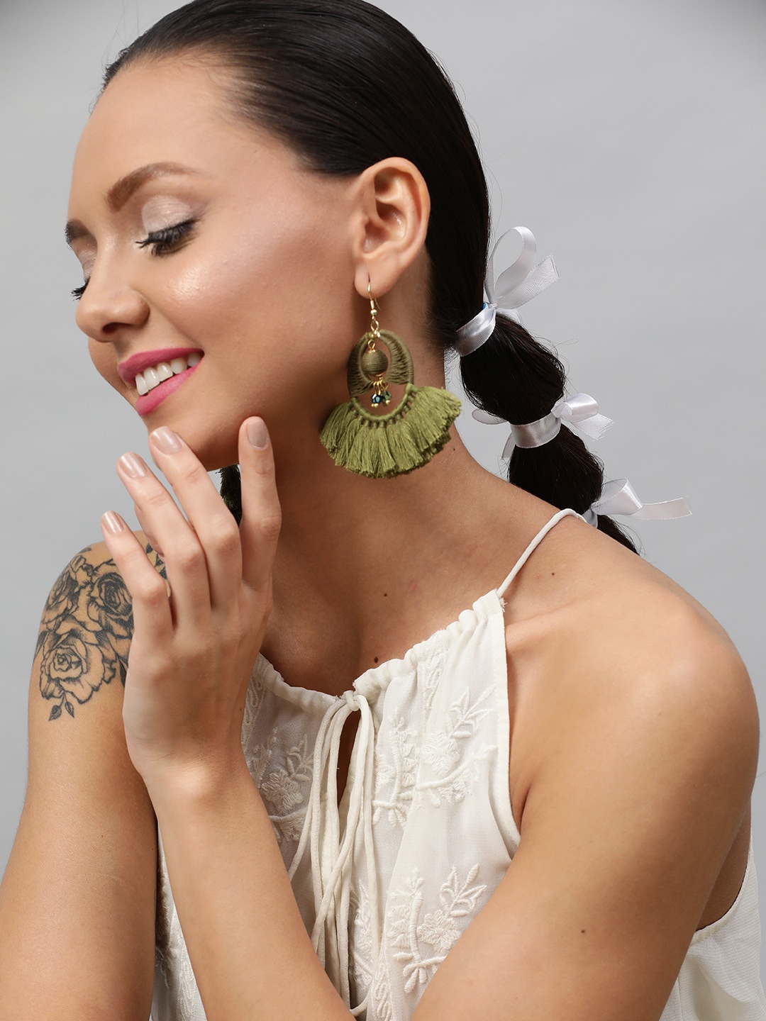 

STREET 9 Olive Green Contemporary Drop Earrings