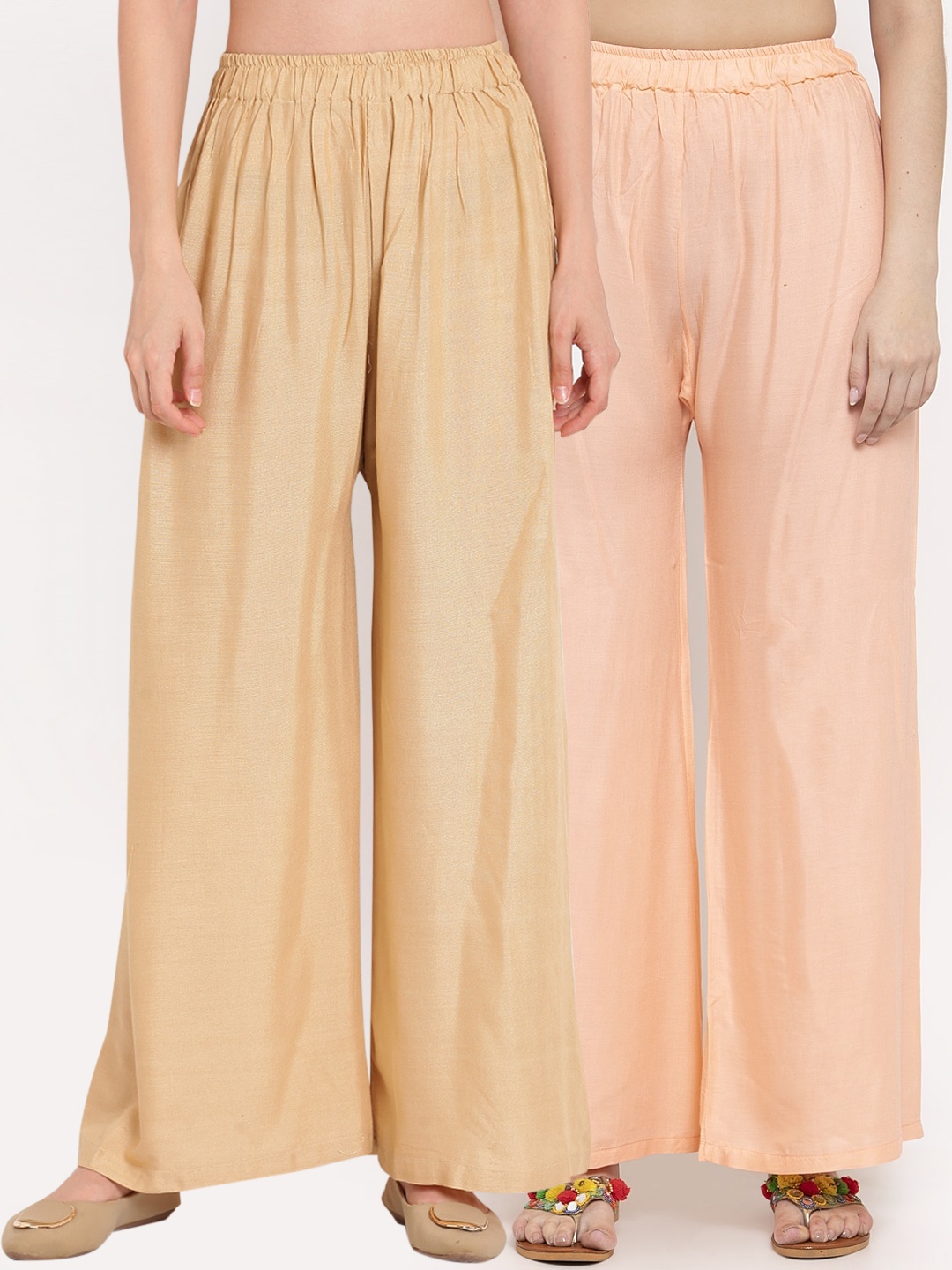 

TAG 7 Women Pack of 2 Solid Wide Leg Palazzos, Peach