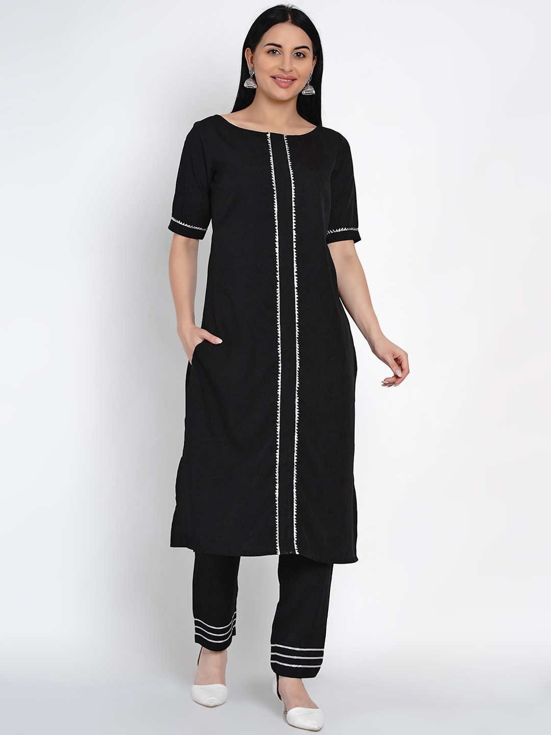 

FABNEST Women Black Solid Kurta with Trousers