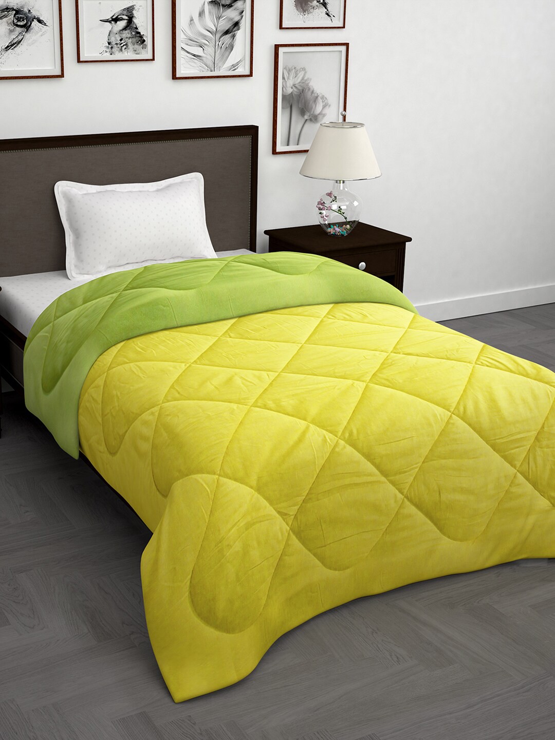 

Story@home Green & Yellow Solid Reversible Mild Winter 200 GSM Single Bed Comforter