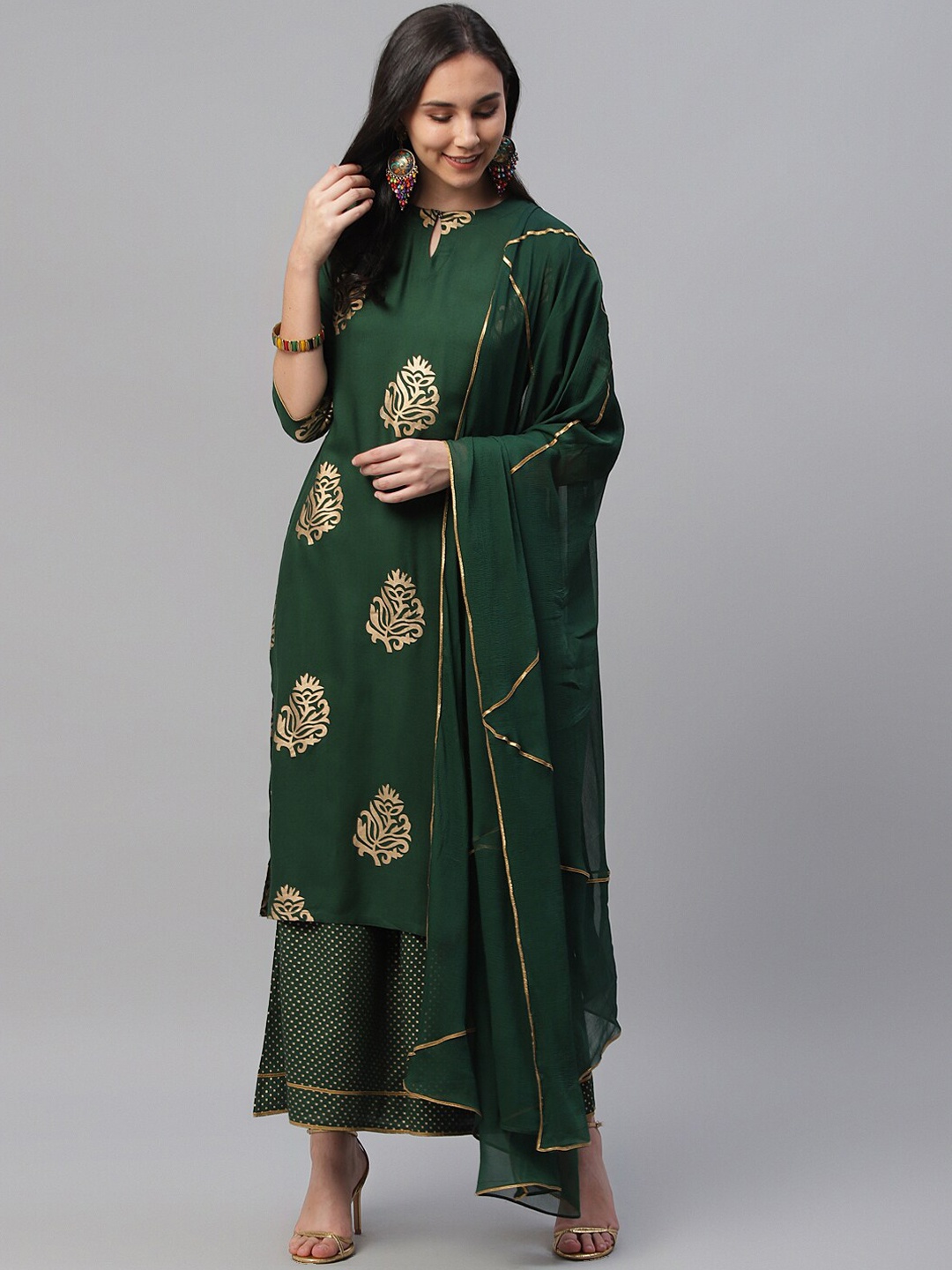 

Libas Women Green Printed Kurta with Palazzos & Dupatta