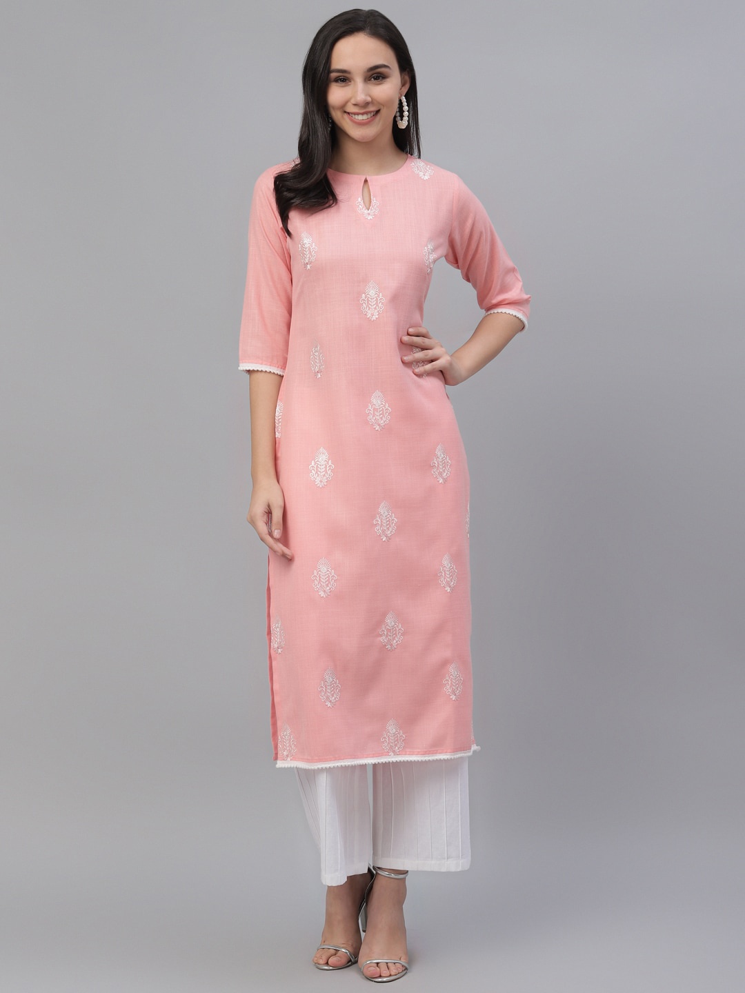 

Libas Women Pink Embroidered Straight Kurta
