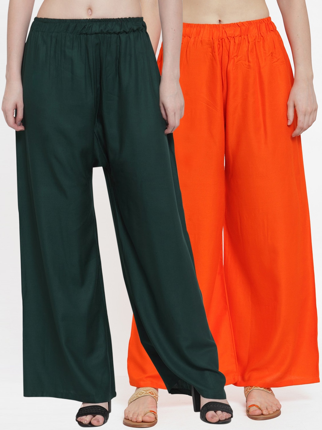 

TAG 7 Women Pack Of 2 Solid Flared Palazzos, Orange