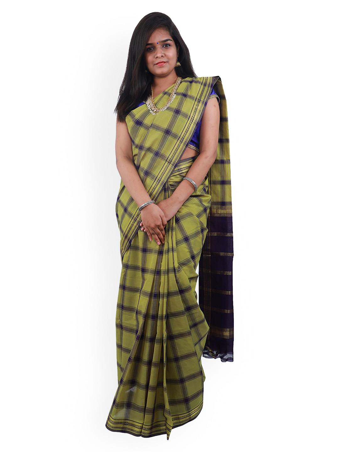

APCO Green Checked Pure Cotton Saree