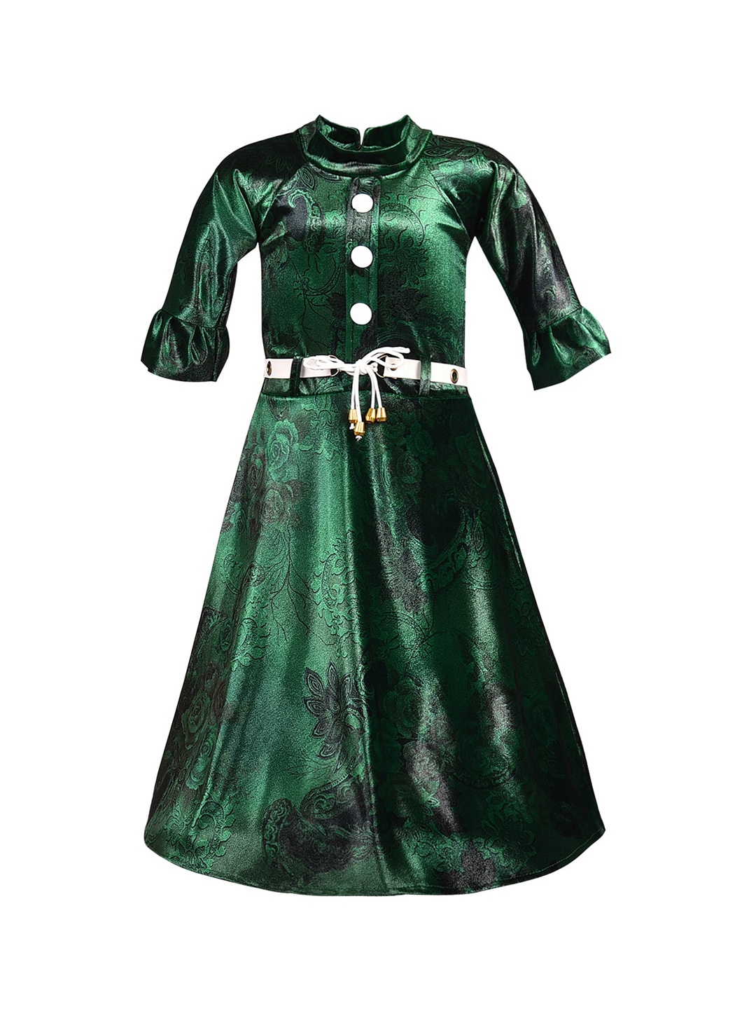 

Wish Karo Girls Green Self Design Fit and Flare Dress