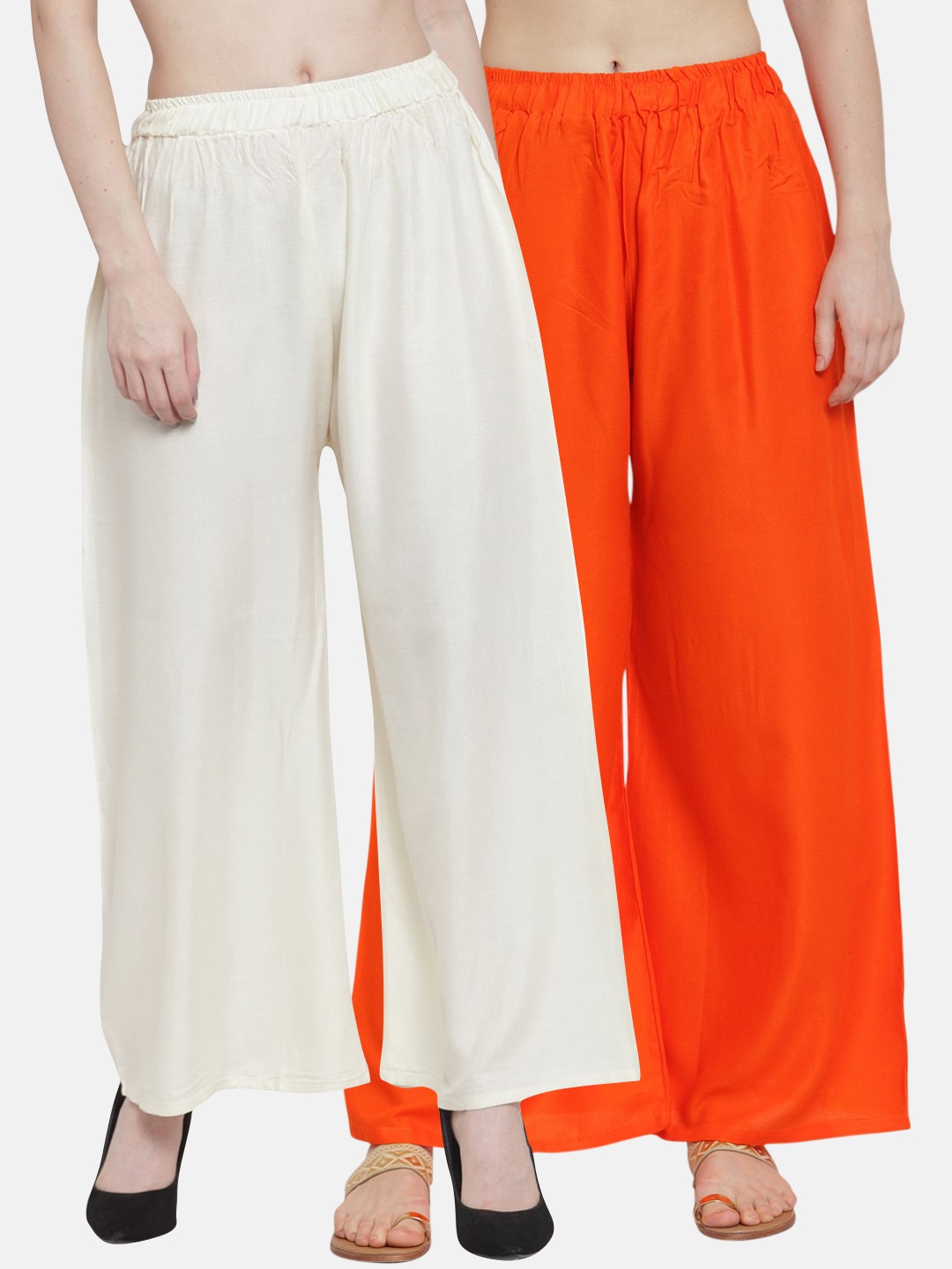 

TAG 7 Women Pack Of 2 Solid Flared Palazzos, Orange