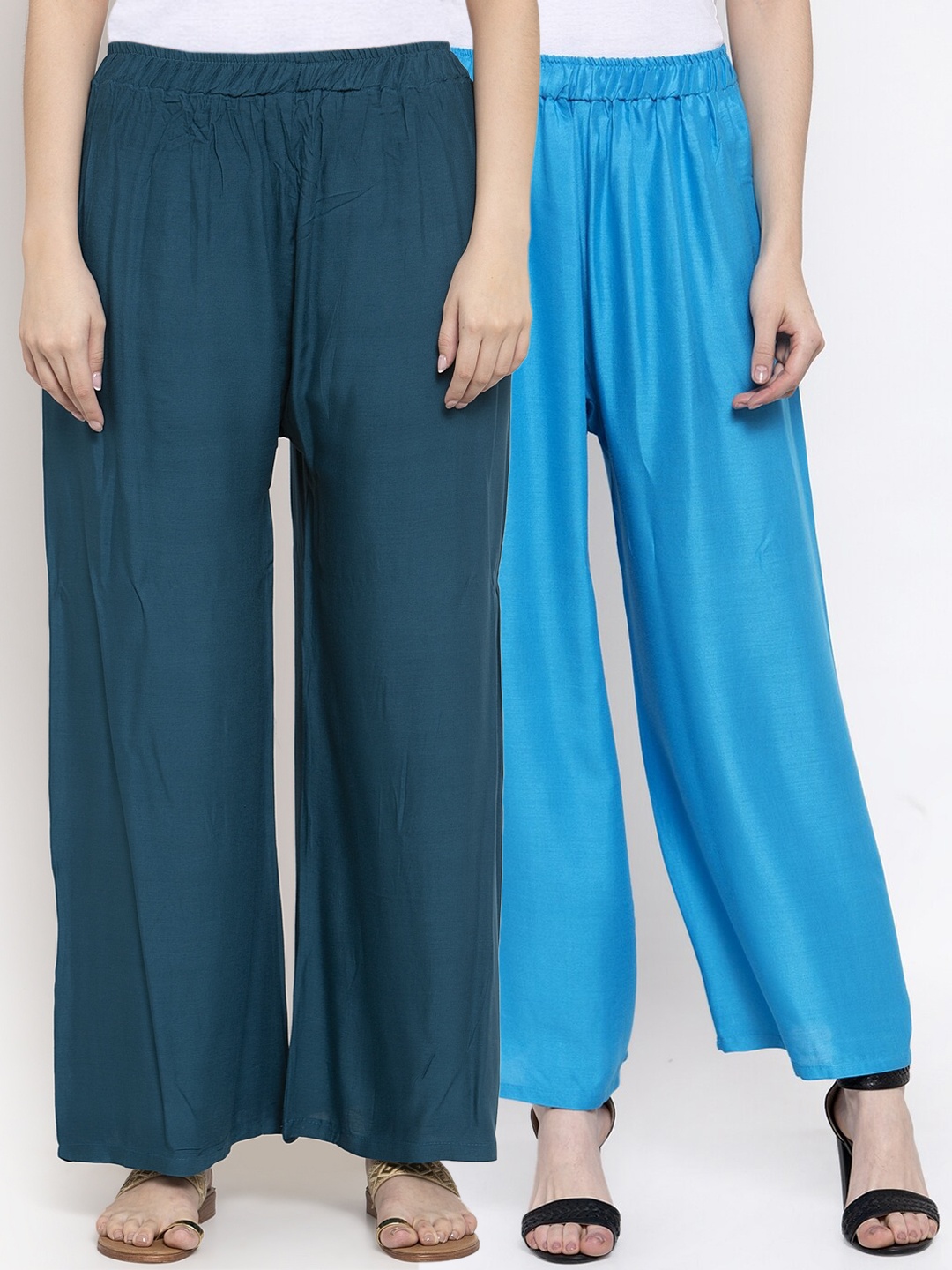 

TAG 7 Women Pack Of 2 Solid Straight Palazzos, Blue