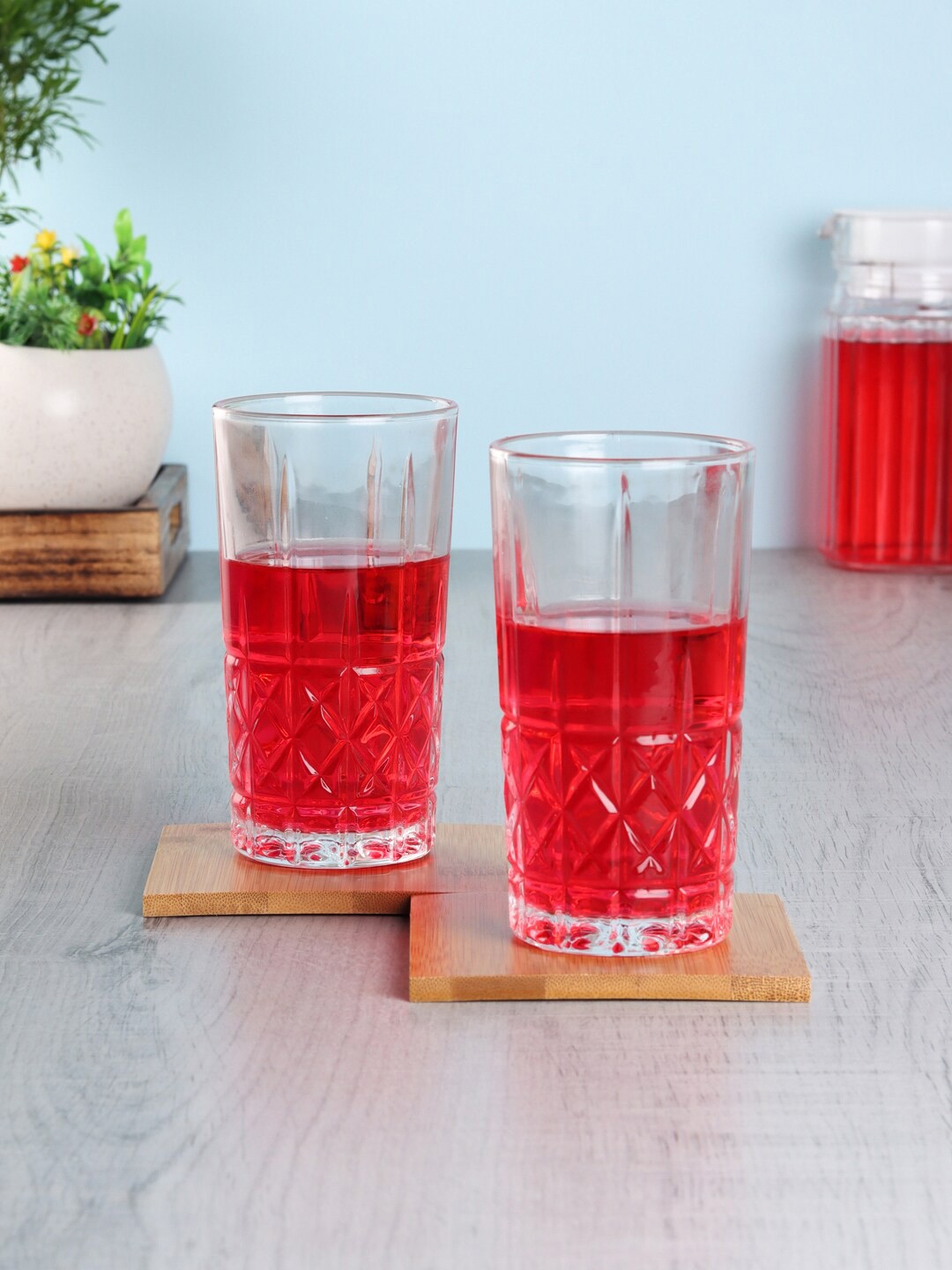ceradeco Transparent 6 Pcs Textured Juice Glass Set