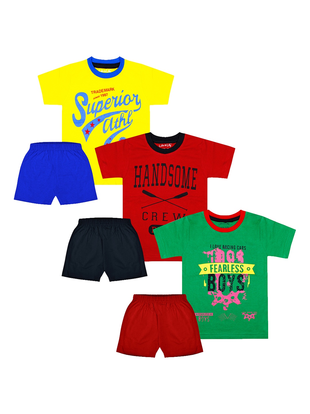 

Luke & Lilly Boys Pack Of 3 Printed T-shirt with Shorts, Multi