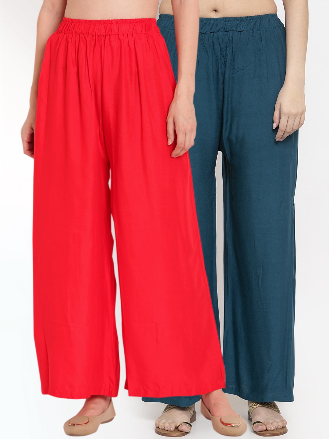 

TAG 7 Women Pack Of 2 Solid Straight Palazzos, Blue