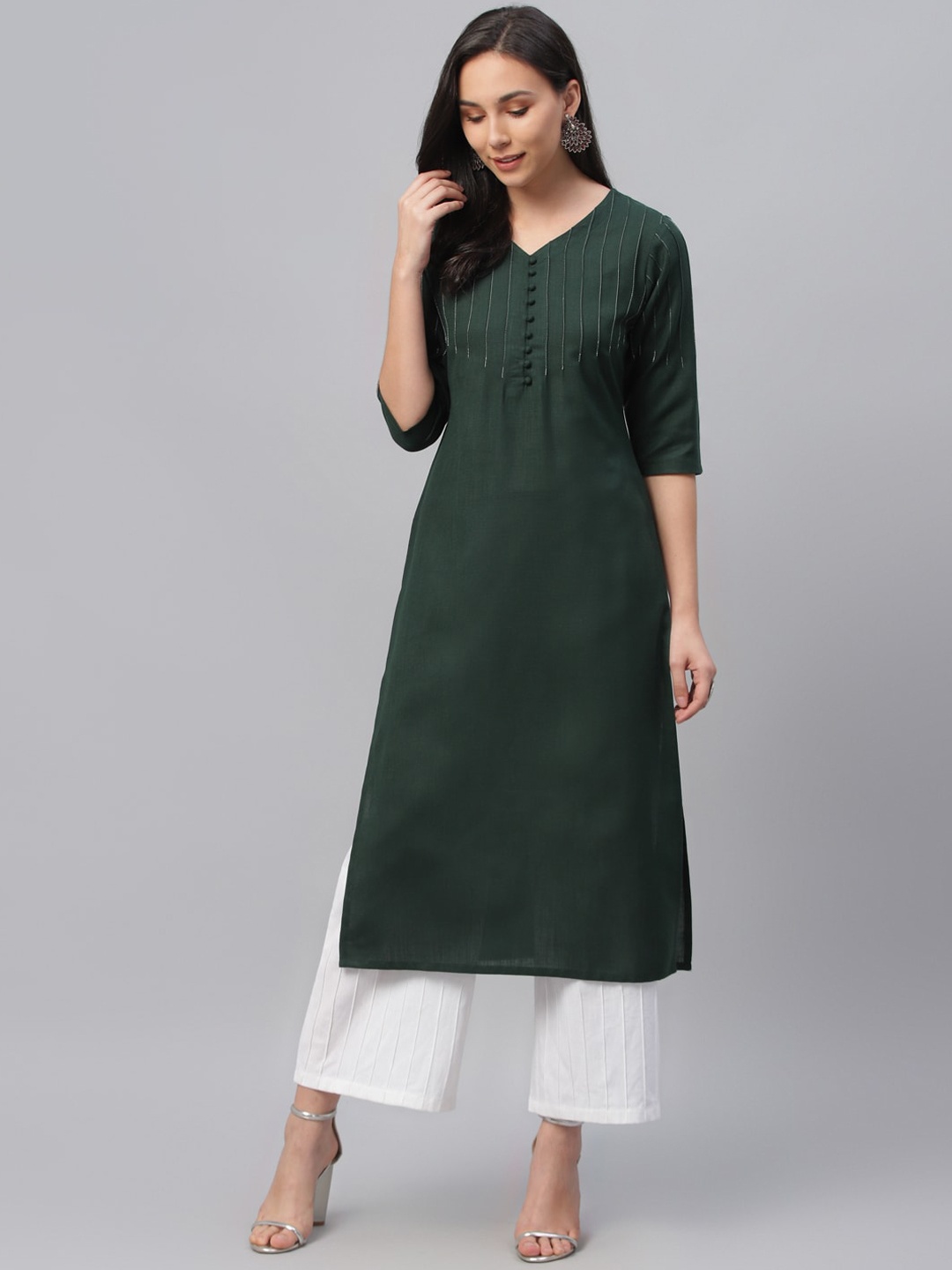 Libas Women Green Solid Straight Kurta