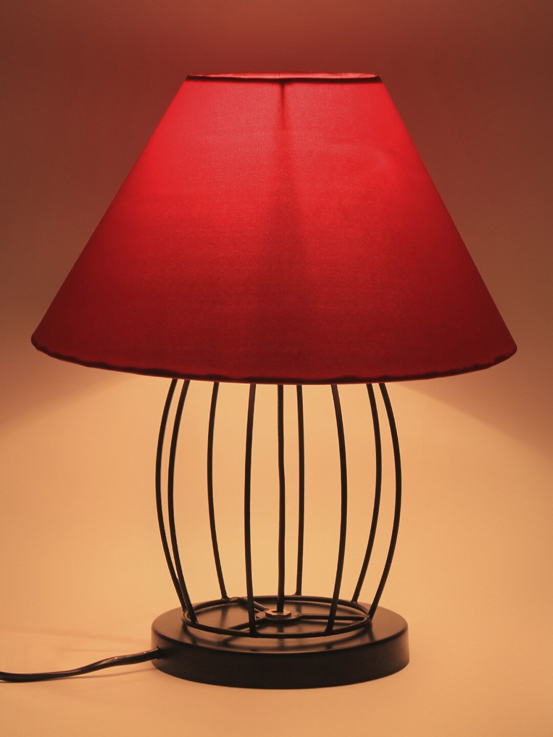 Devansh Red Solid Contemporary Dholak Table Lamp