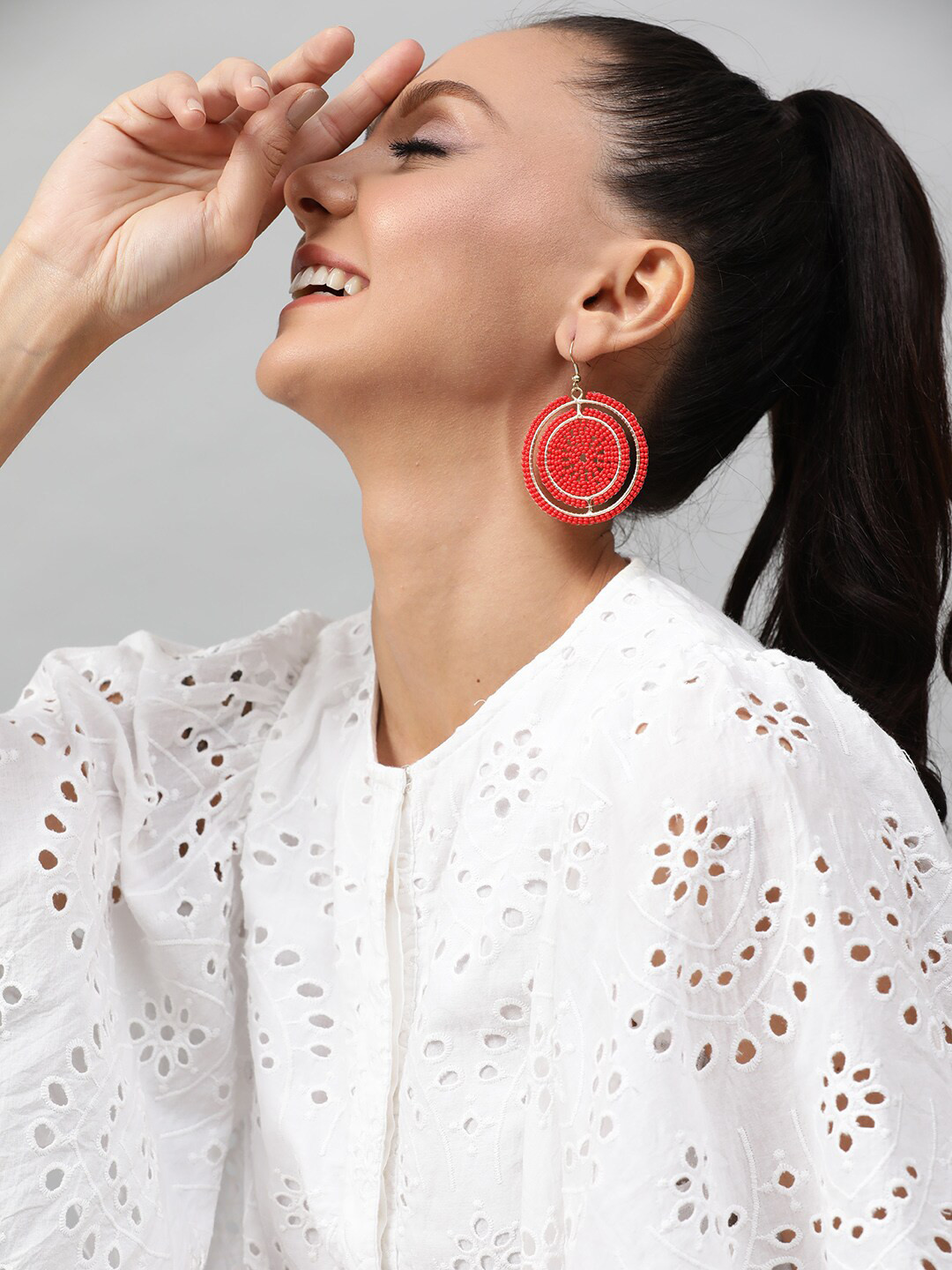

STREET 9 Red Circular Drop Earrings