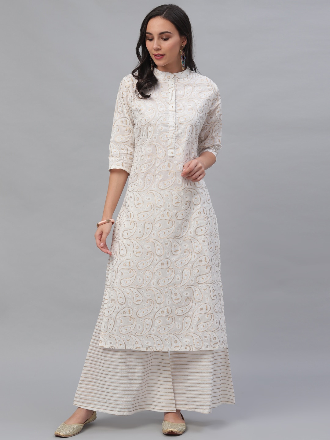 GERUA Women Cream-Coloured Printed Kurta with Palazzos