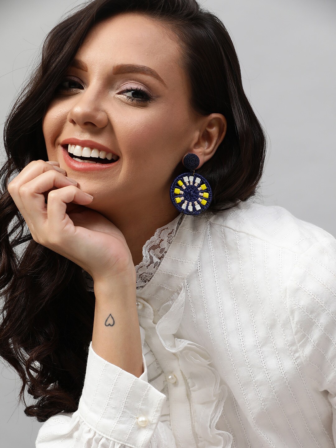 

STREET 9 Blue & Yellow Circular Drop Earrings