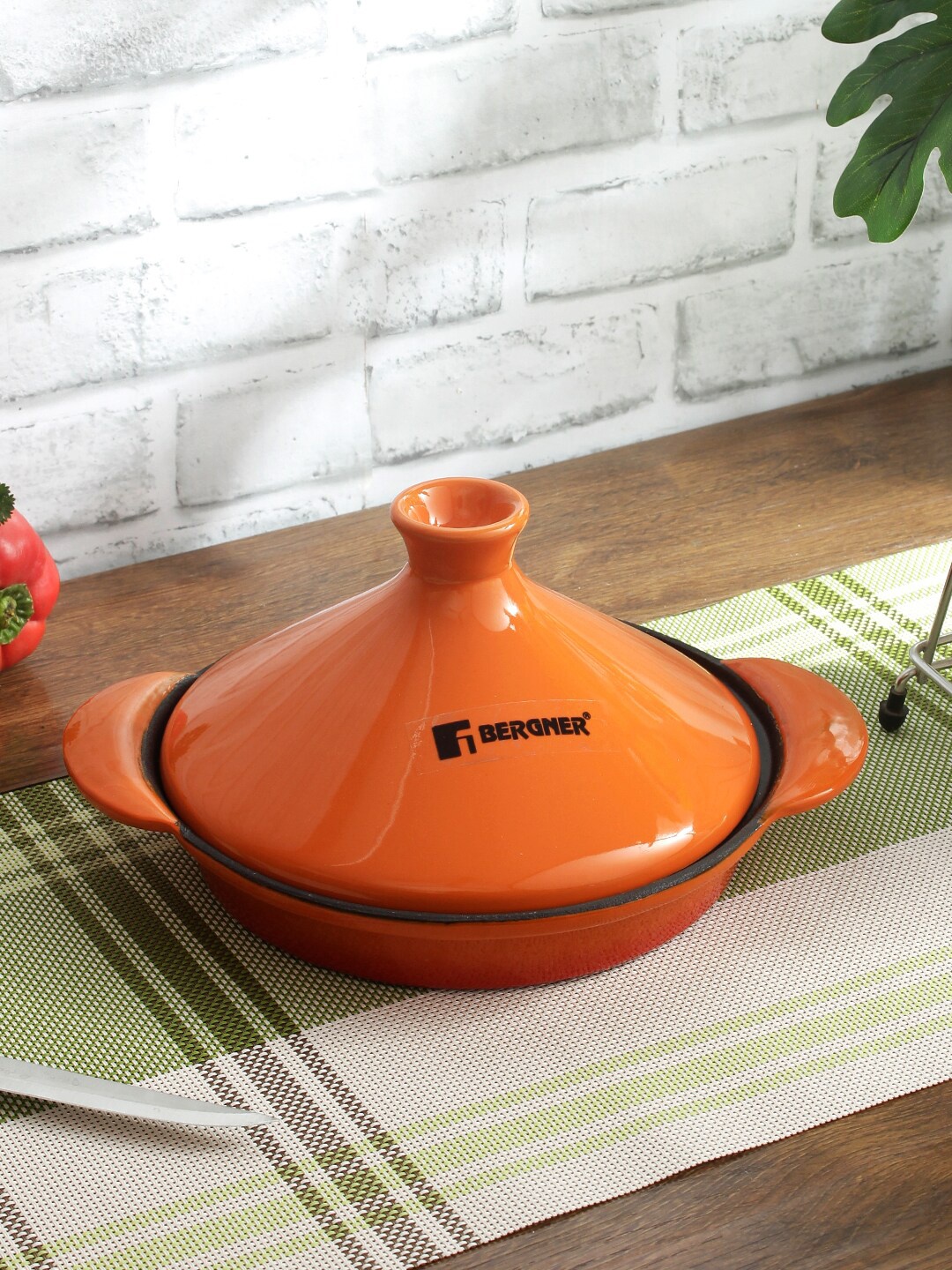 

BERGNER Orange Solid Cast Iron Kadhai With Lid