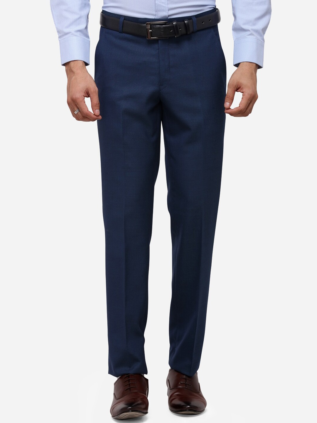 

METAL Men Navy Blue Slim Fit Solid Formal Trousers