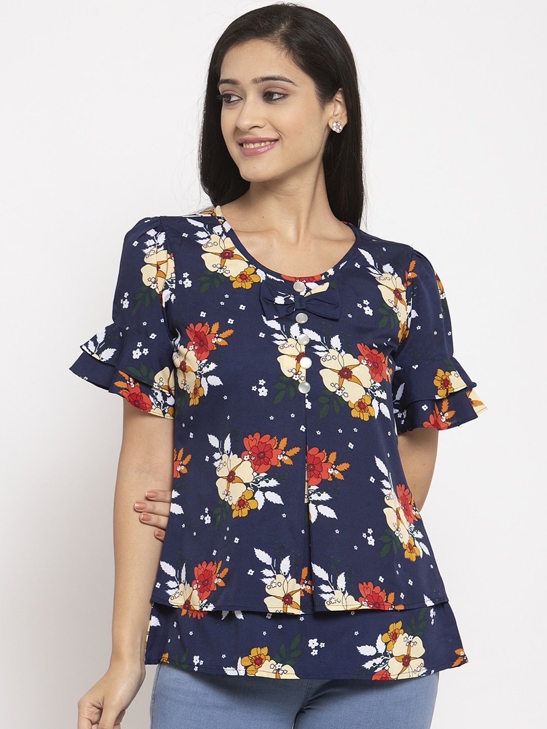 

Karmic Vision Women Blue Floral Printed Top