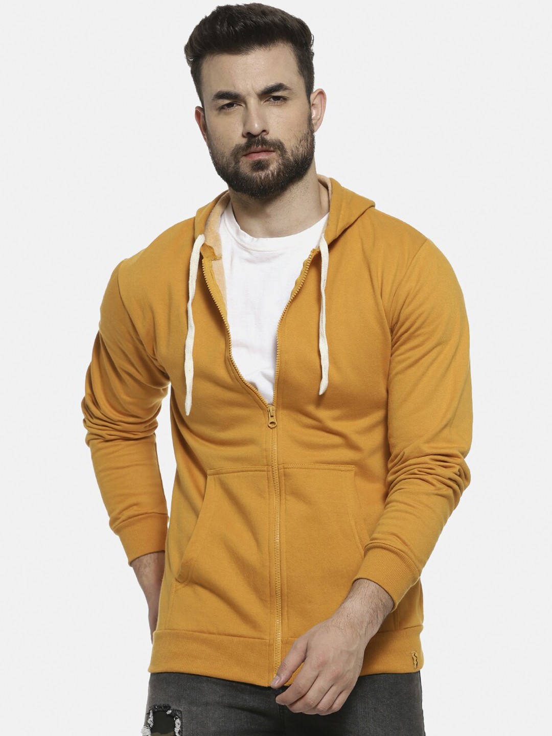 

Campus Sutra Men Yellow Solid Hooded Sweatshirt