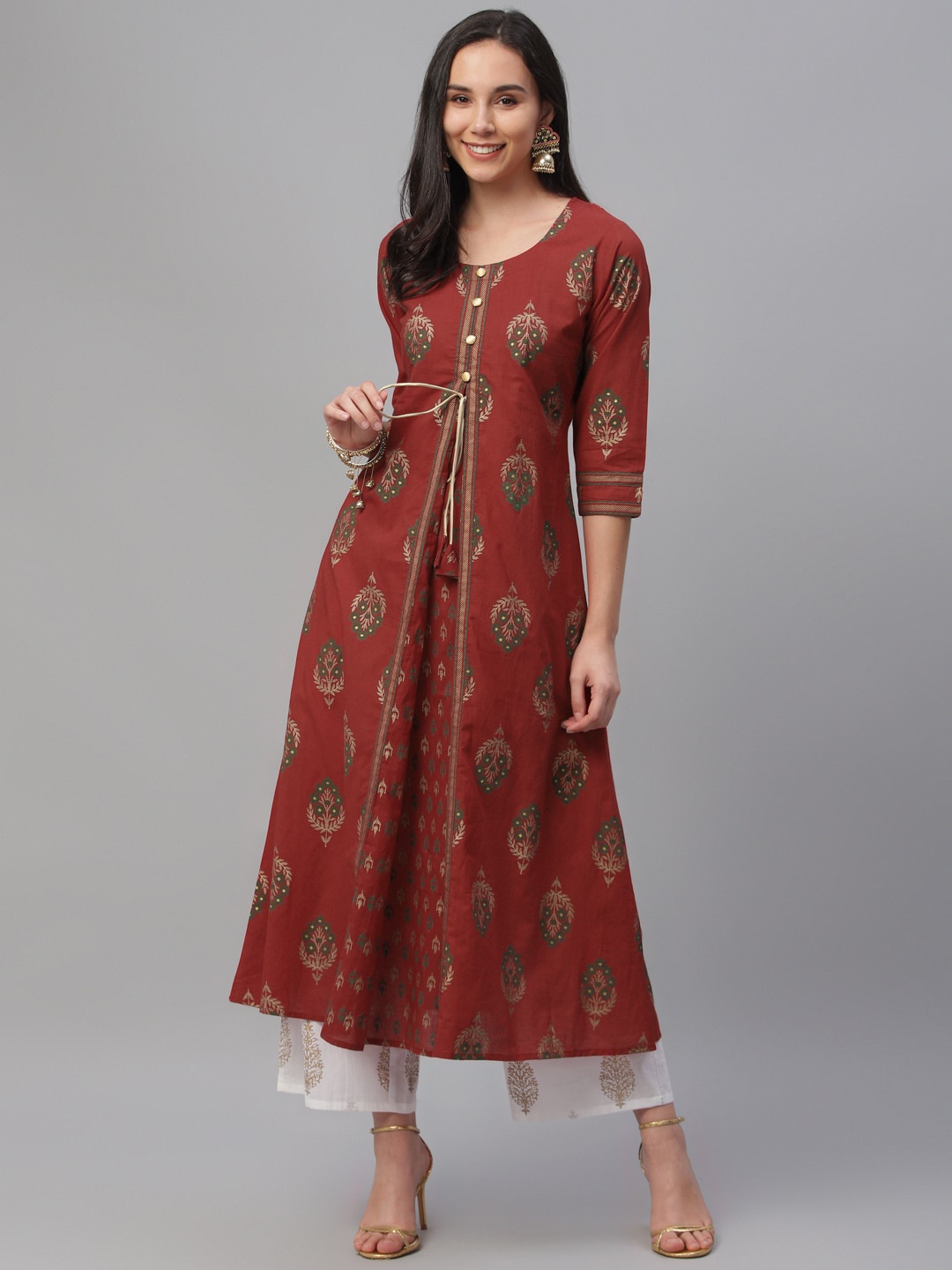 

Libas Women Maroon Printed Anarkali Kurta