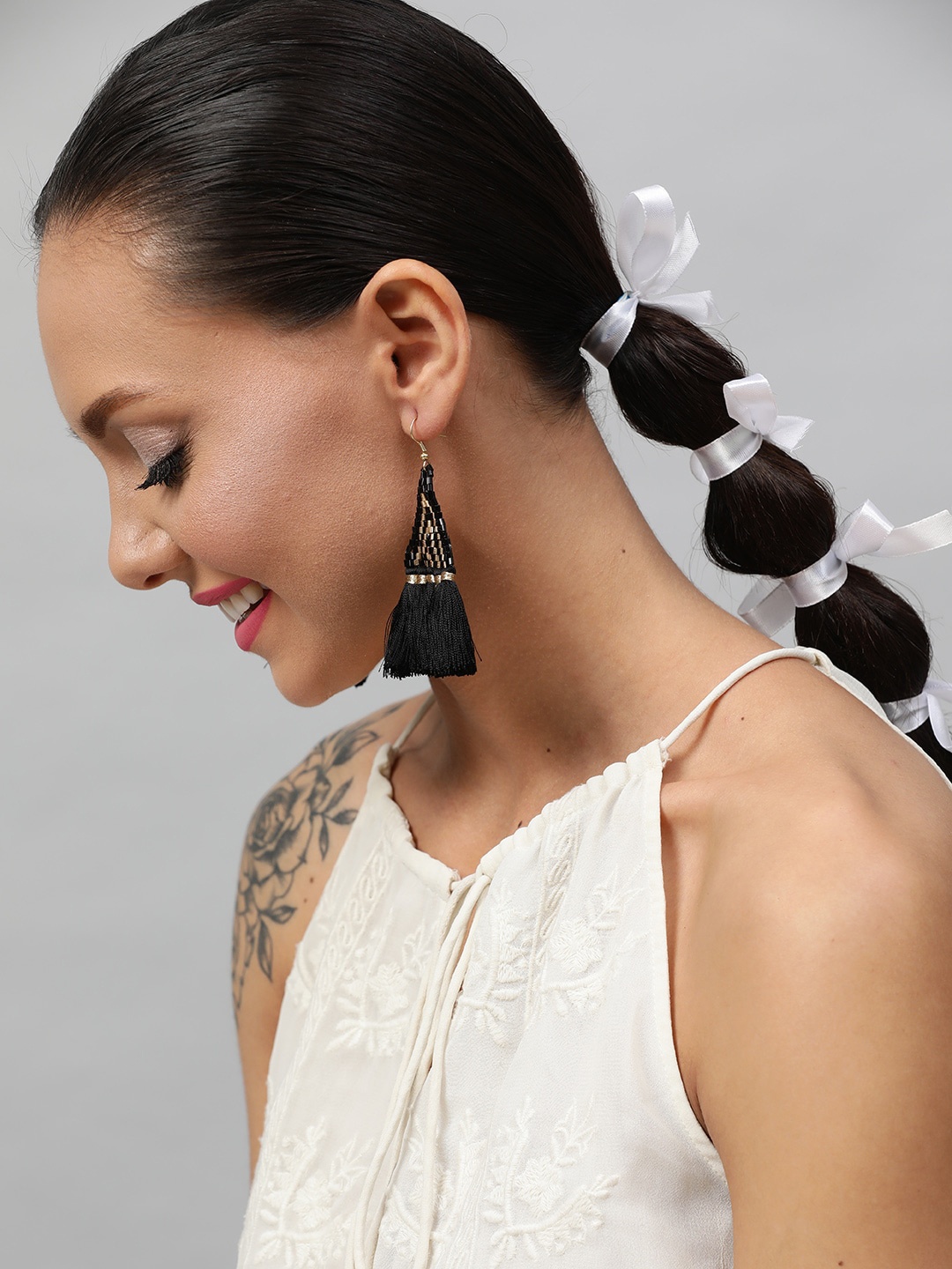 

STREET 9 Black & Gold Triangular Drop Earrings