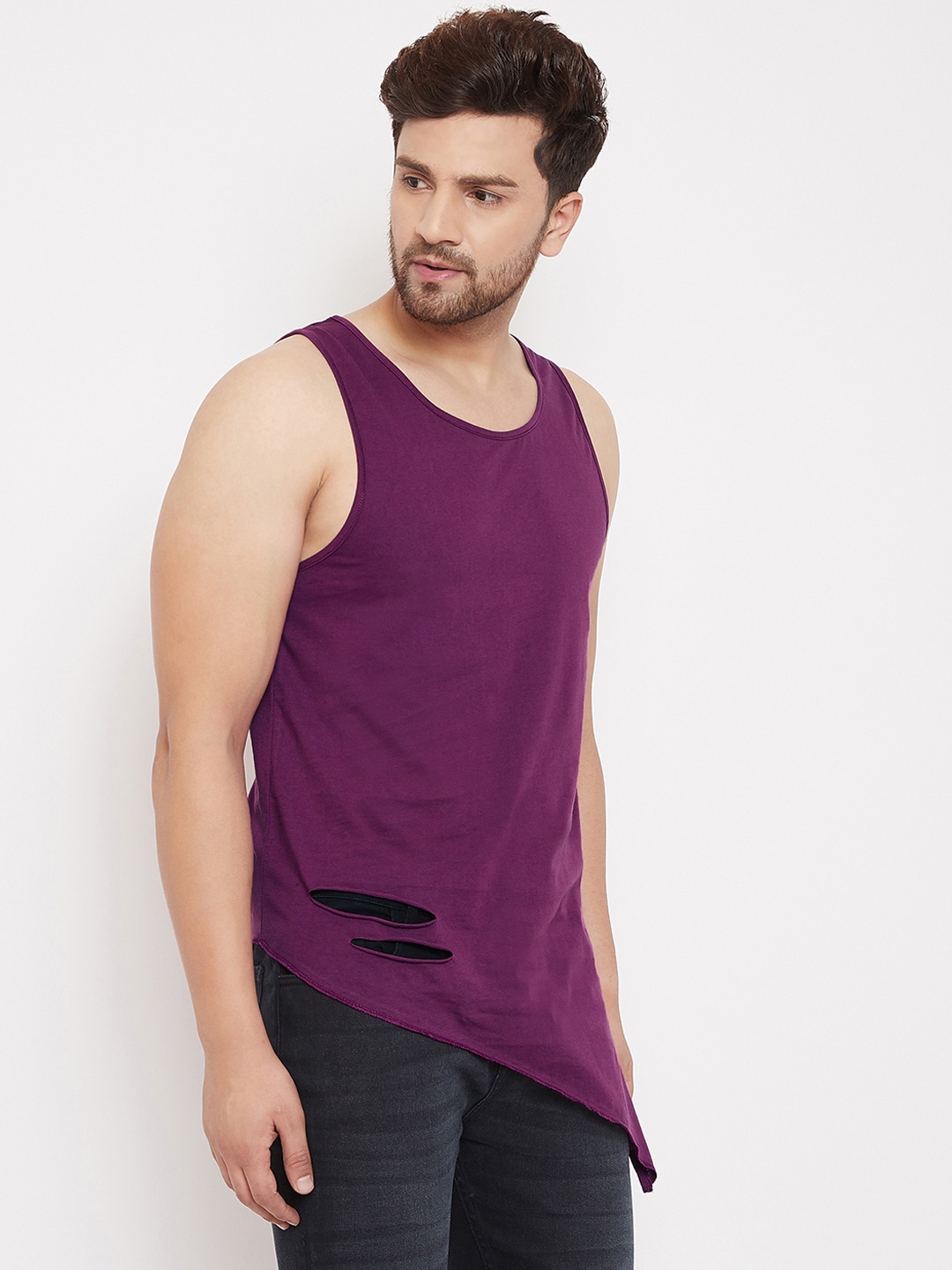 FUGAZEE Men Purple Solid Round Neck Pure Cotton T-shirt