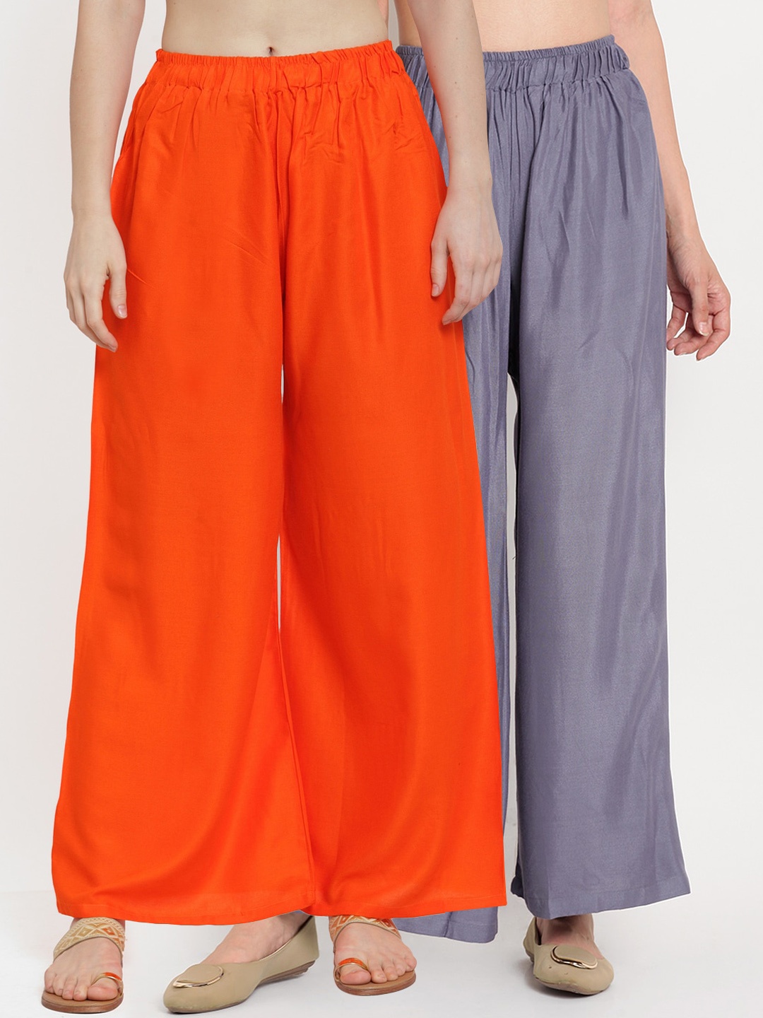 

TAG 7 Women Pack of 2 Solid Flared Palazzos, Orange