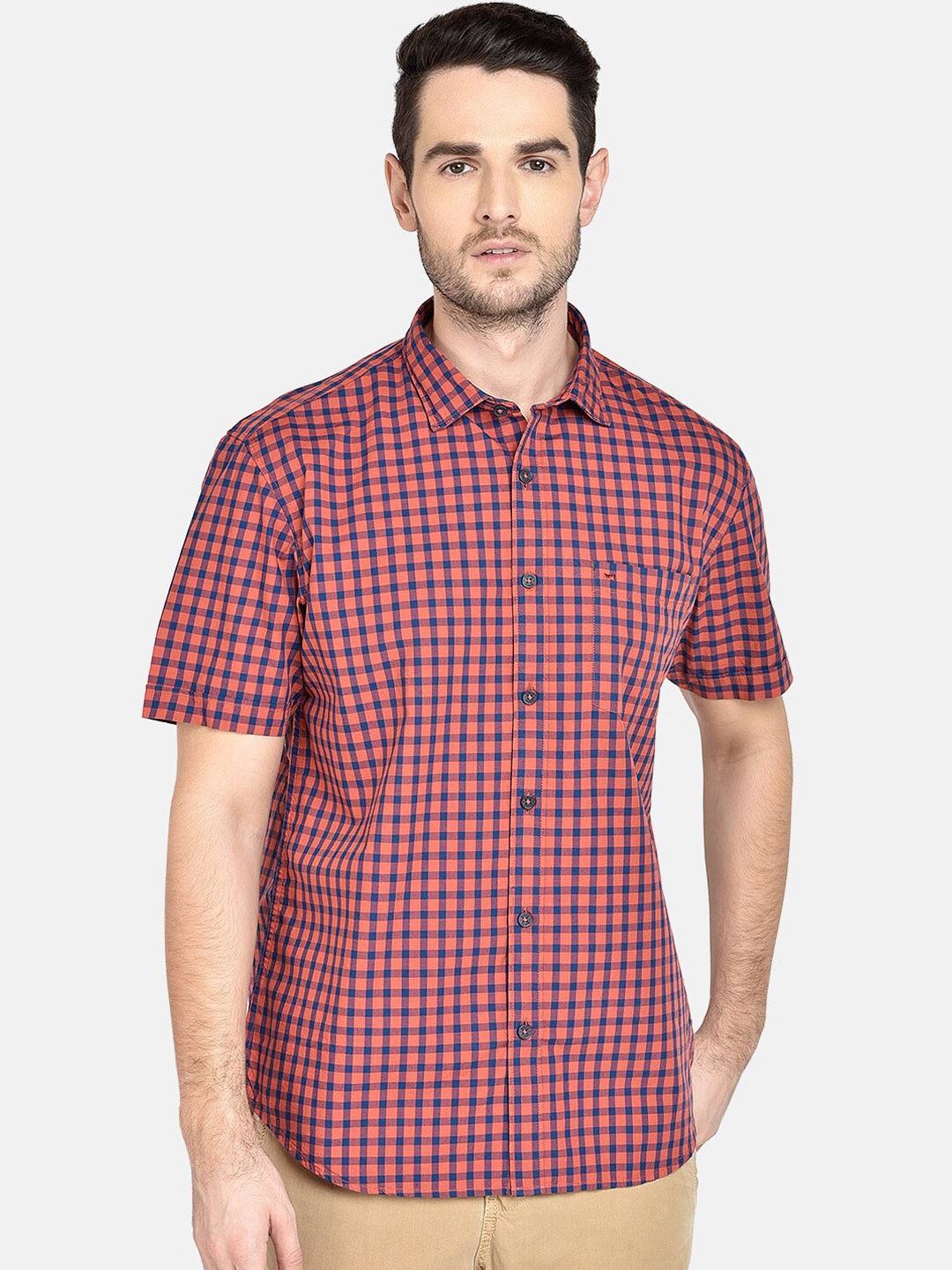 

Basics Men Red Slim Fit Checked Casual Shirt