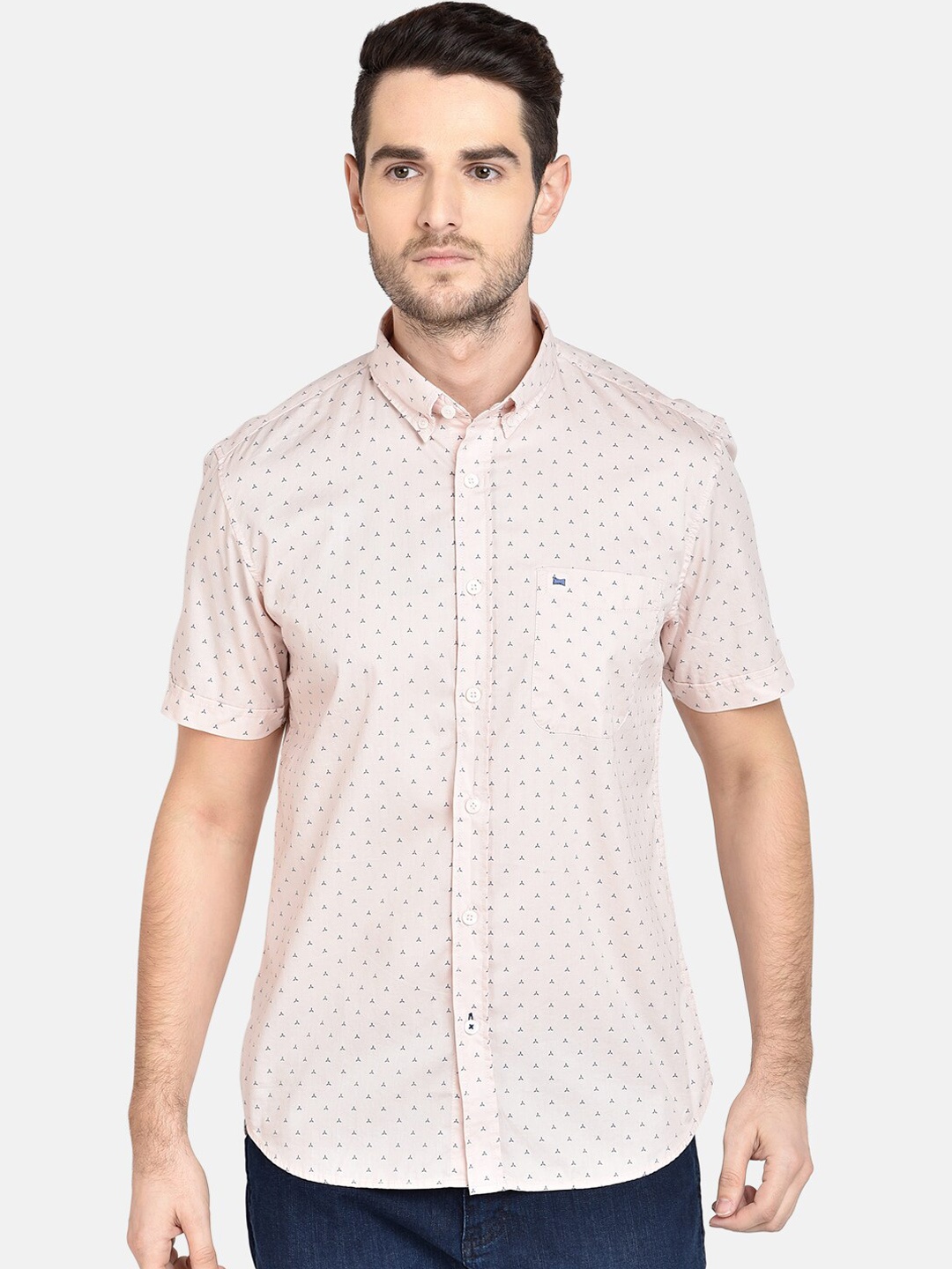 Basics Men Pink Slim Fit Printed Casual Shirt