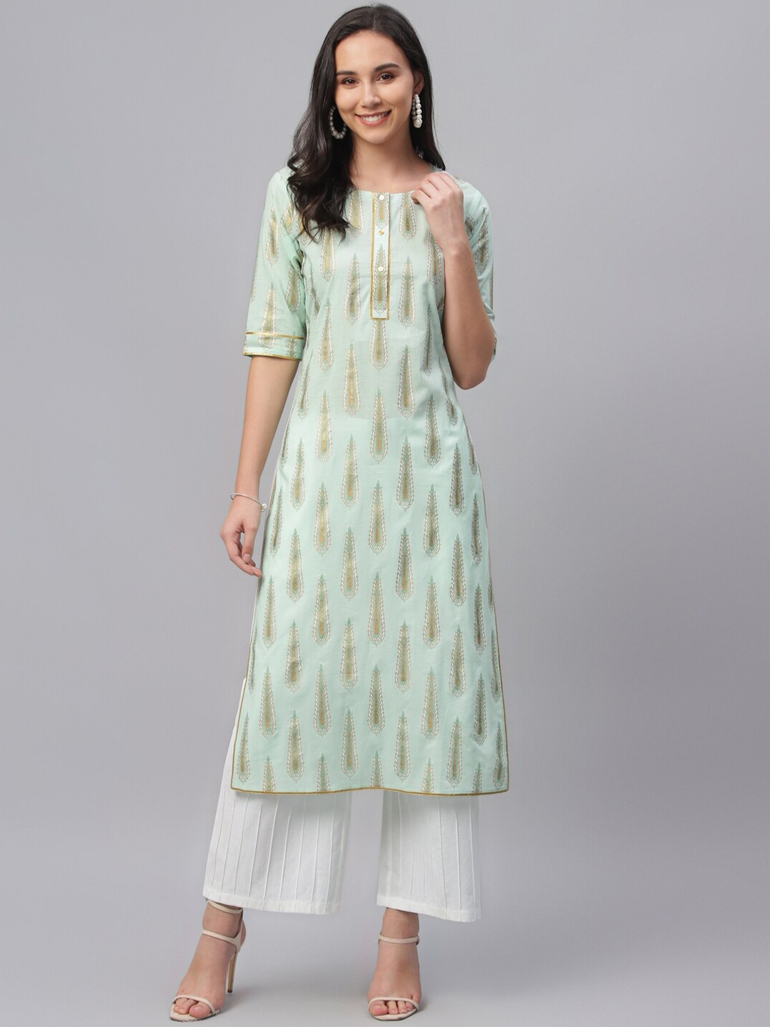 

Libas Women Printed Straight Kurta, Sea green
