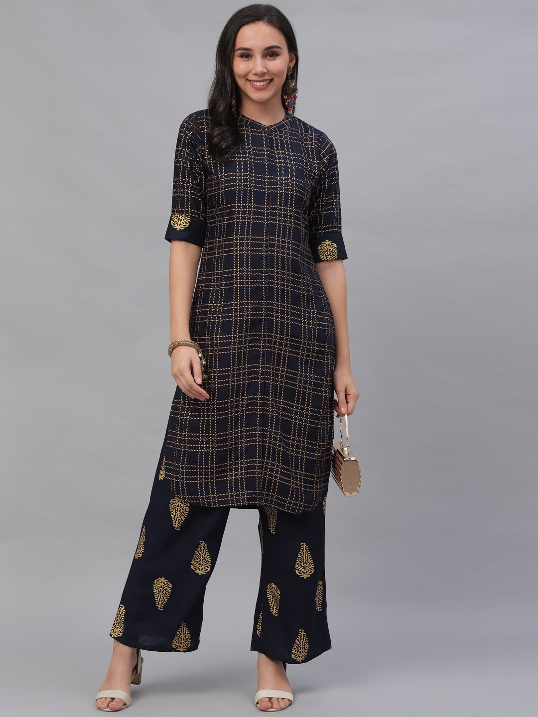 

Gerua By Libas Women Blue Gold-Toned Printed Kurta with Palazzos