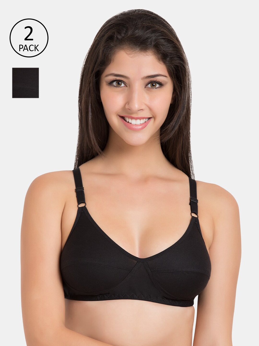 

Souminie Pack of 2 Black Solid Non-Wired Non Padded Everyday Bra SLY-935-2PC-BLK-30B
