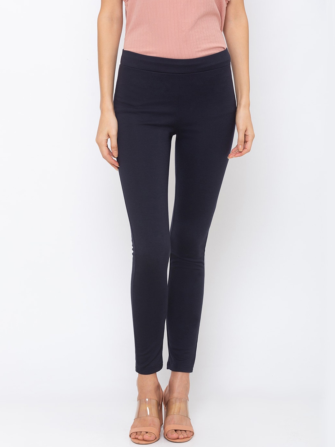 

Globus Women Navy Blue Skinny Fit Solid Regular Trousers