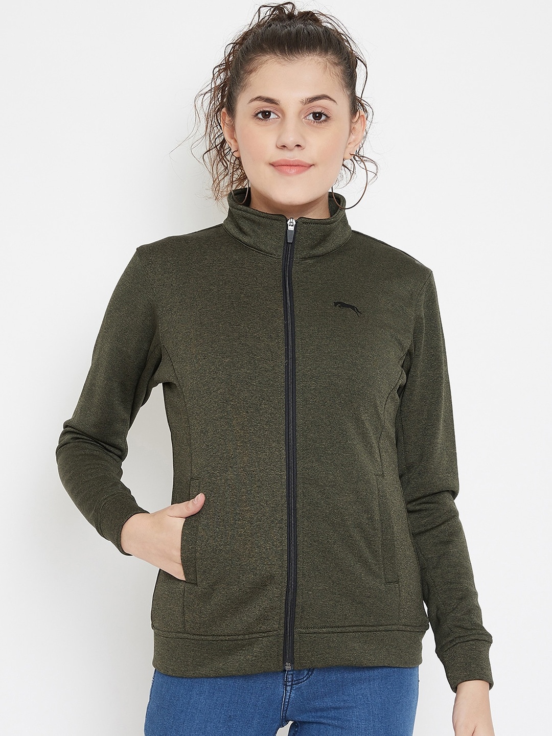 

JUMP USA Women Olive Green Solid Lightweight Sporty Jacket