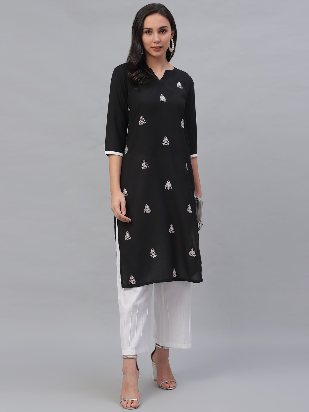

Libas Women Black & White Embroidered Straight Kurta