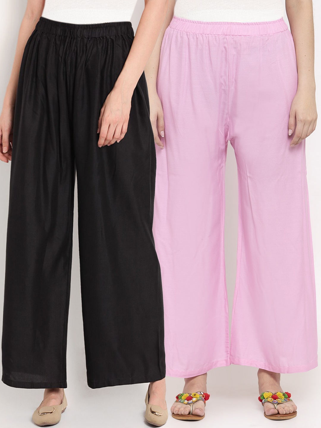 

TAG 7 Women Pack of 2 Solid Flared Palazzos, Pink