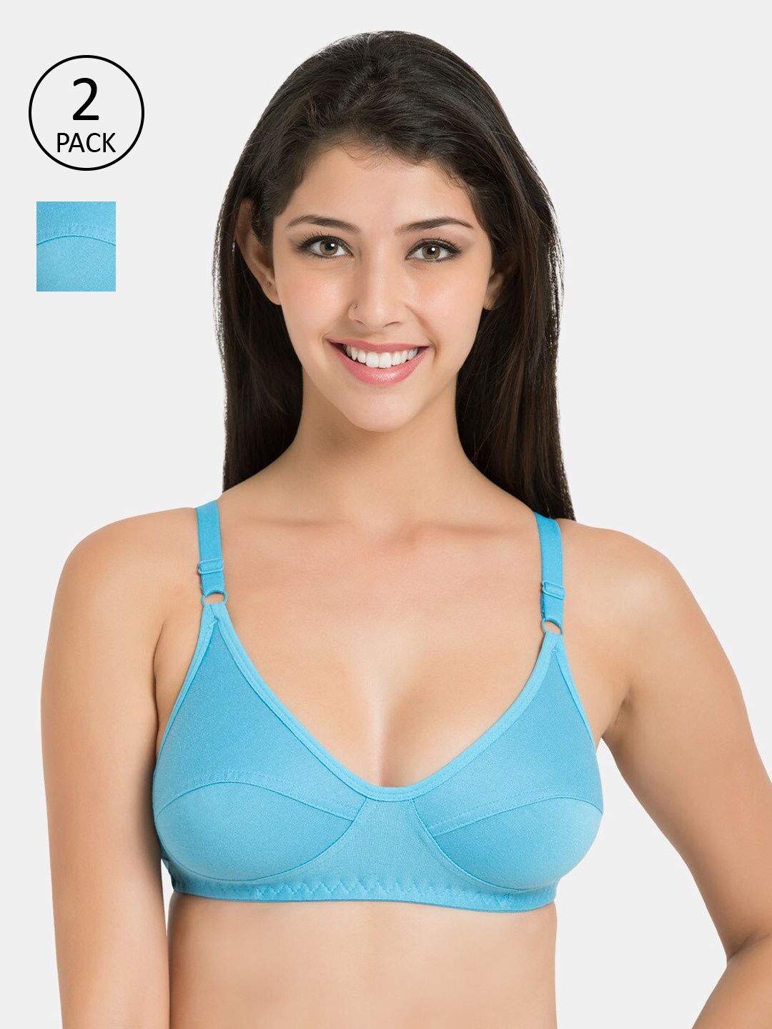 

Souminie Pack of 2 Blue Solid Non-Wired Non Padded Everyday Bras SLY-935