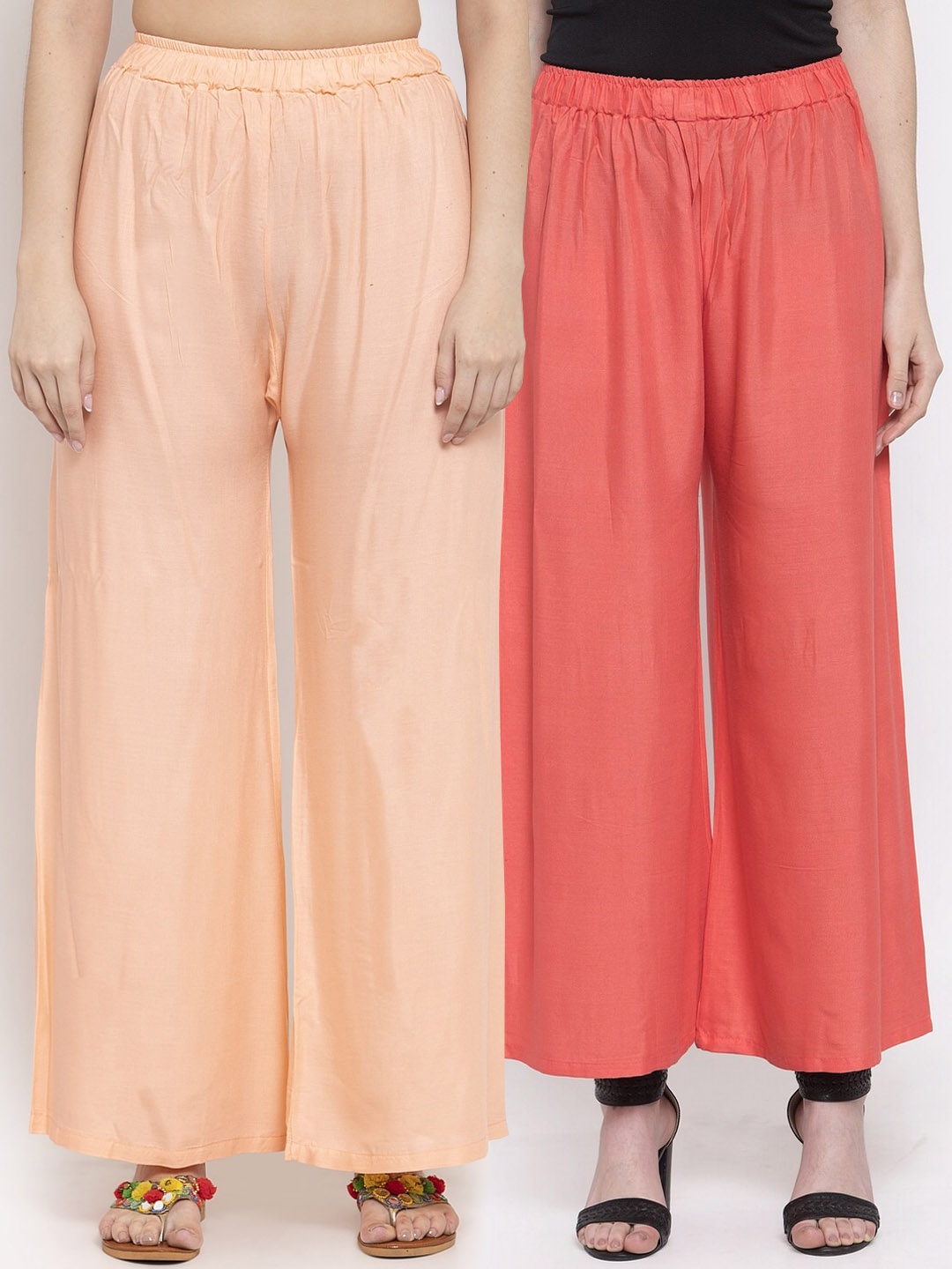 

TAG 7 Women Pack Of 2 Solid Straight Palazzos, Peach