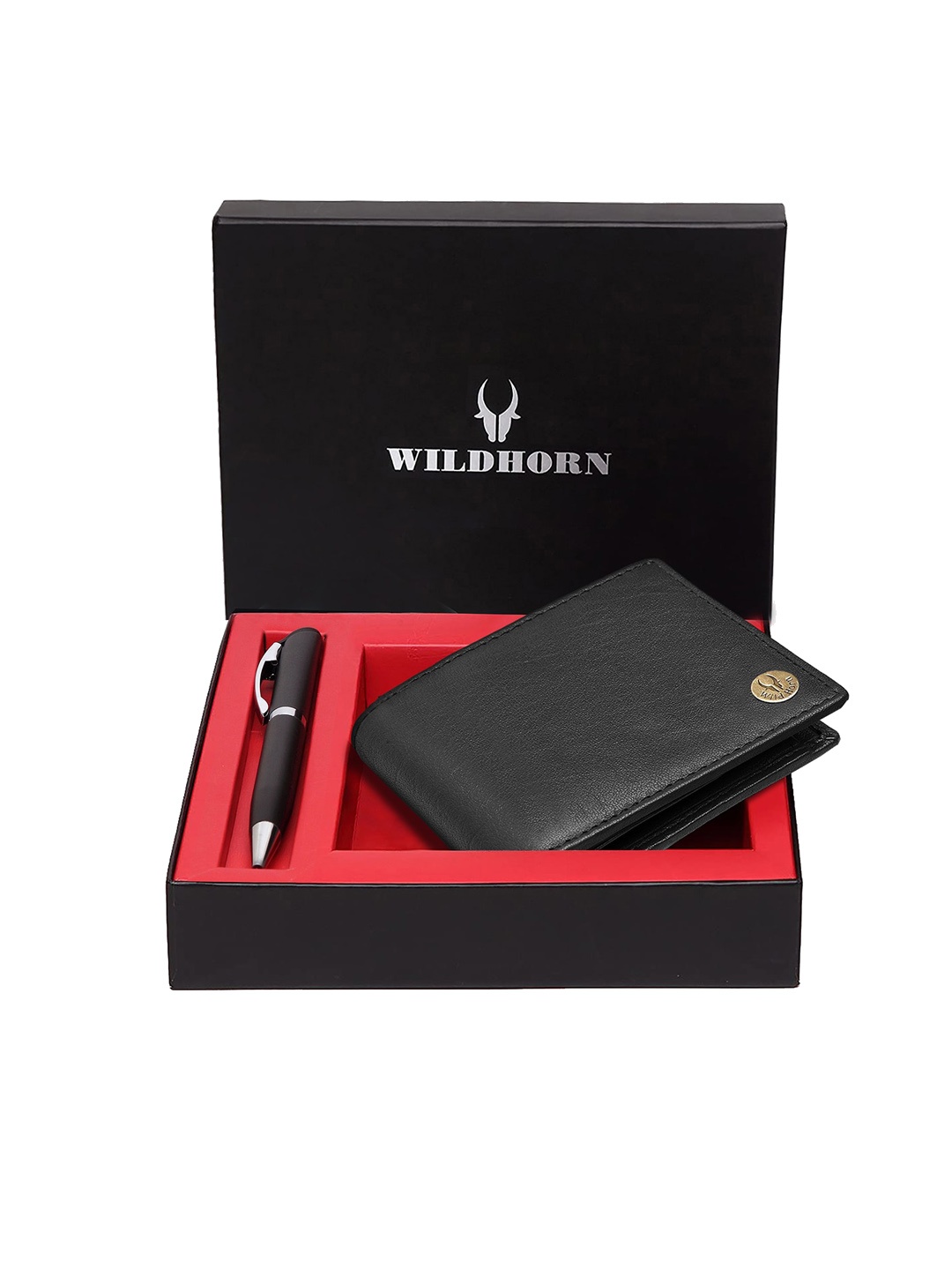 

WildHorn Men Black & Silver-Toned RFID Protected Genuine Leather Accessory Gift Set