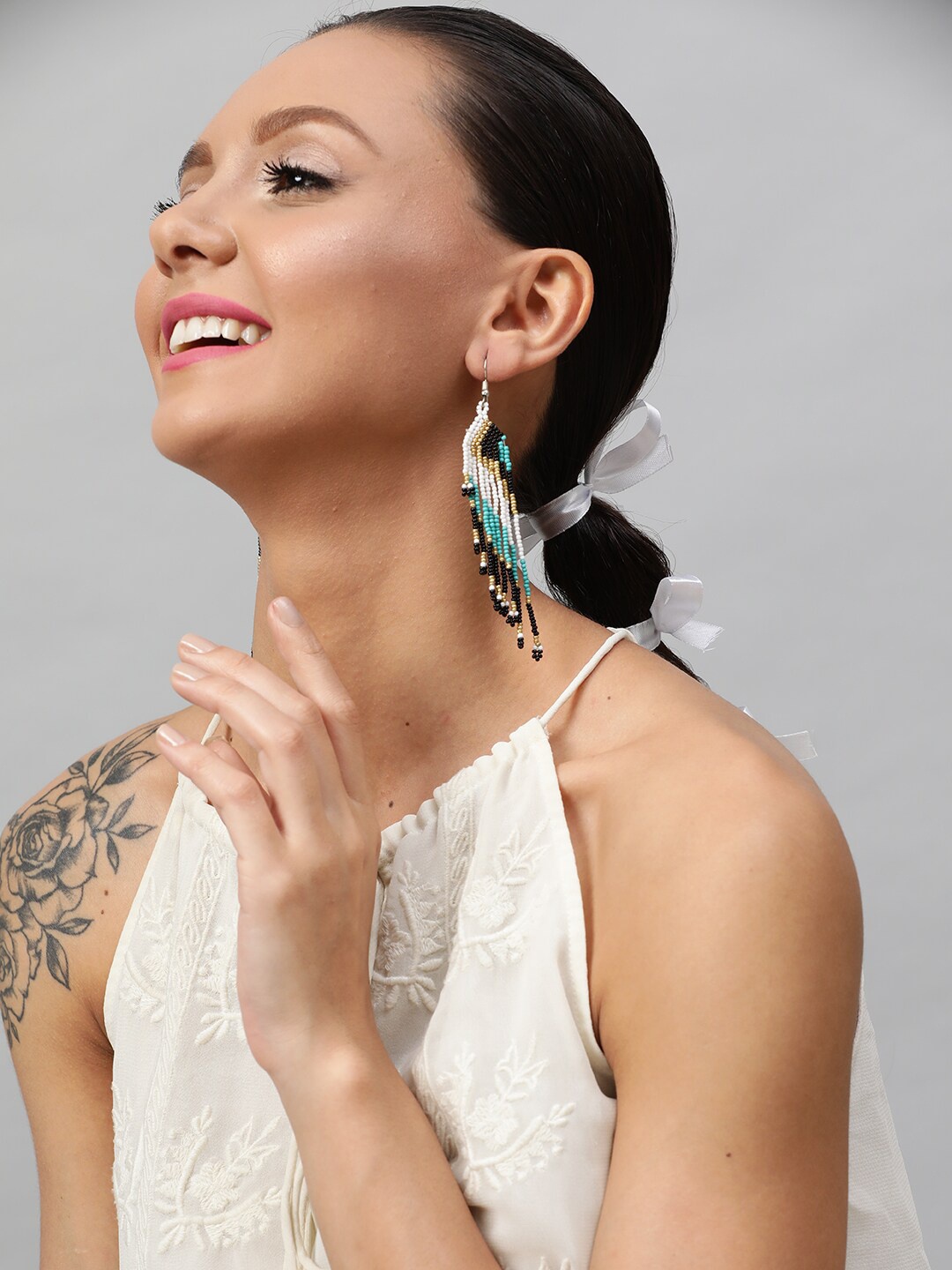 

STREET 9 Blue & Black Contemporary Drop Earrings