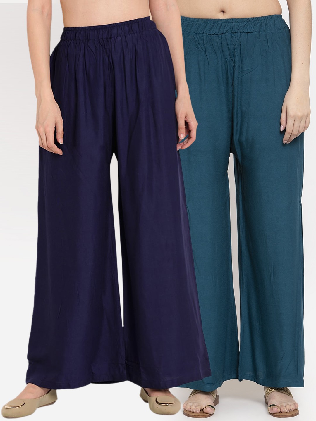 

TAG 7 Women Pack of 2 Solid Flared Palazzos, Navy blue