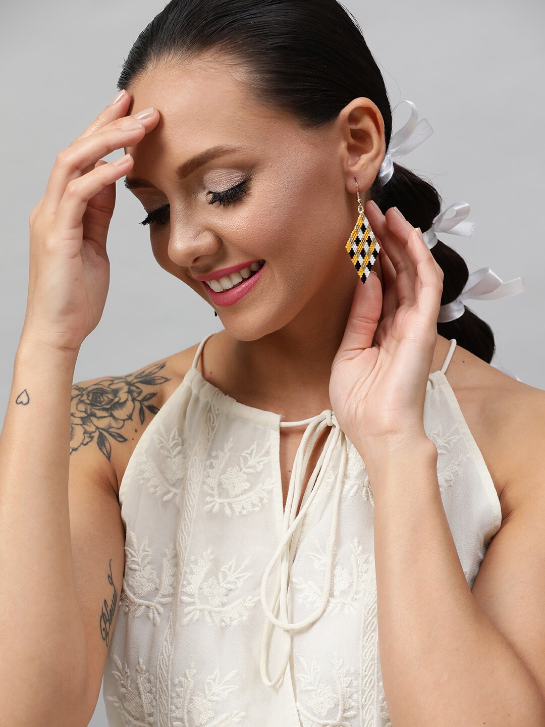 

STREET 9 Black & Yellow Diamond Shaped Drop Earrings