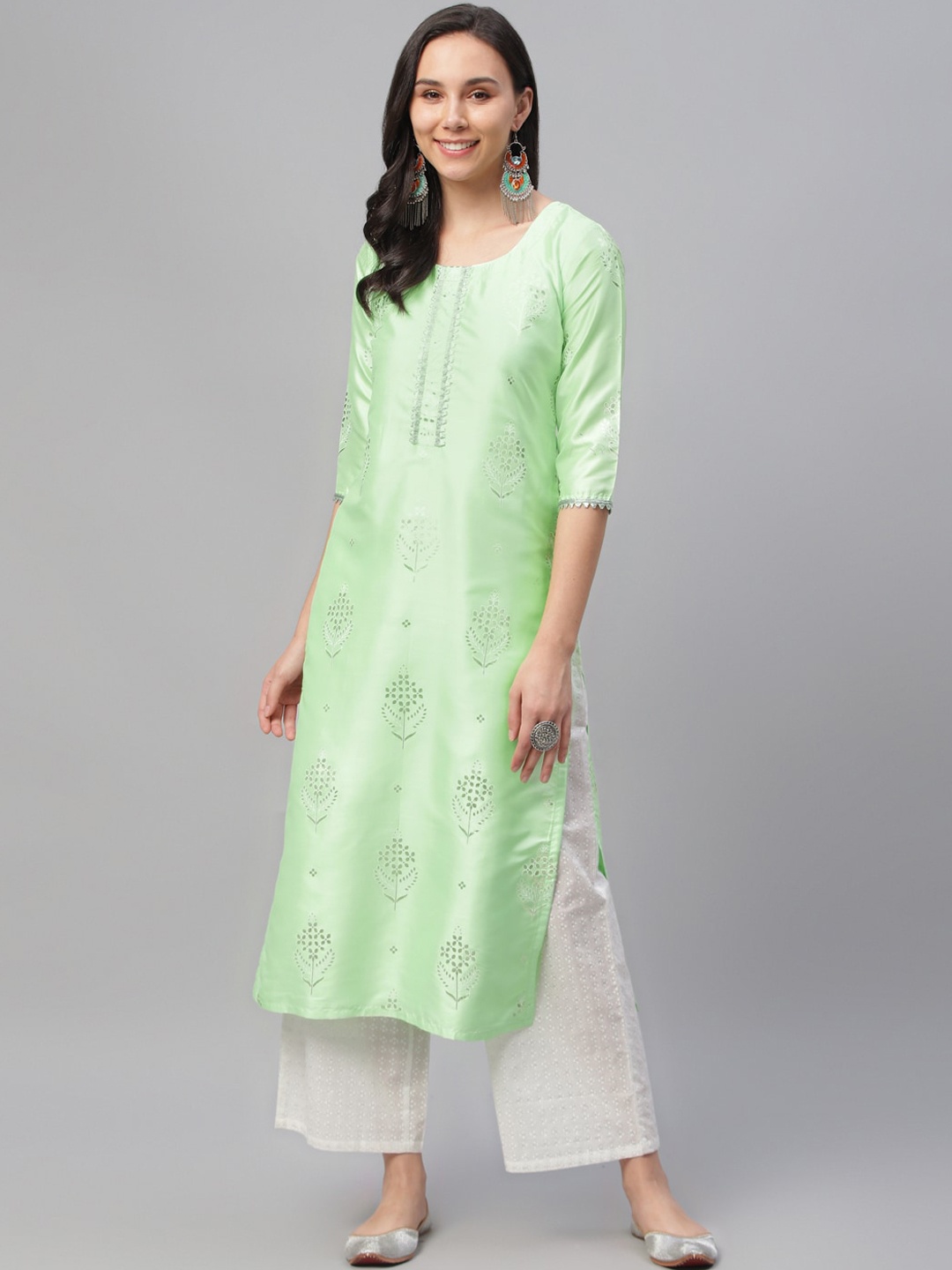 

Libas Women Green Printed Straight Kurta