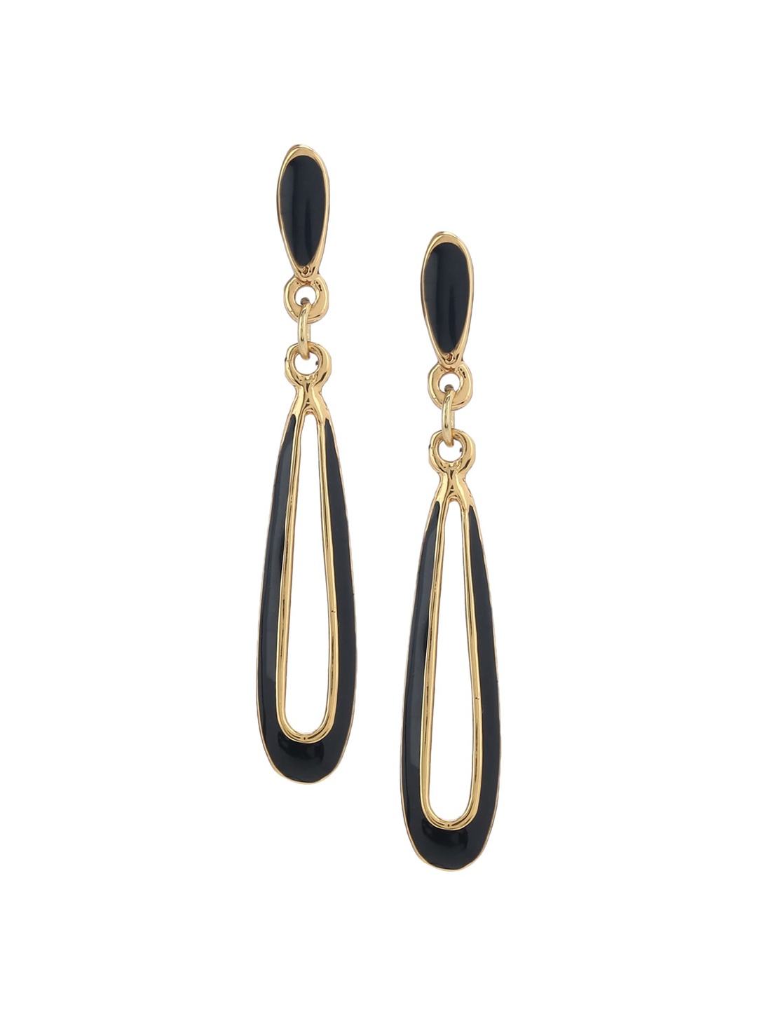 

Estele Gold-Toned & Black Teardrop Shaped Drop Earrings