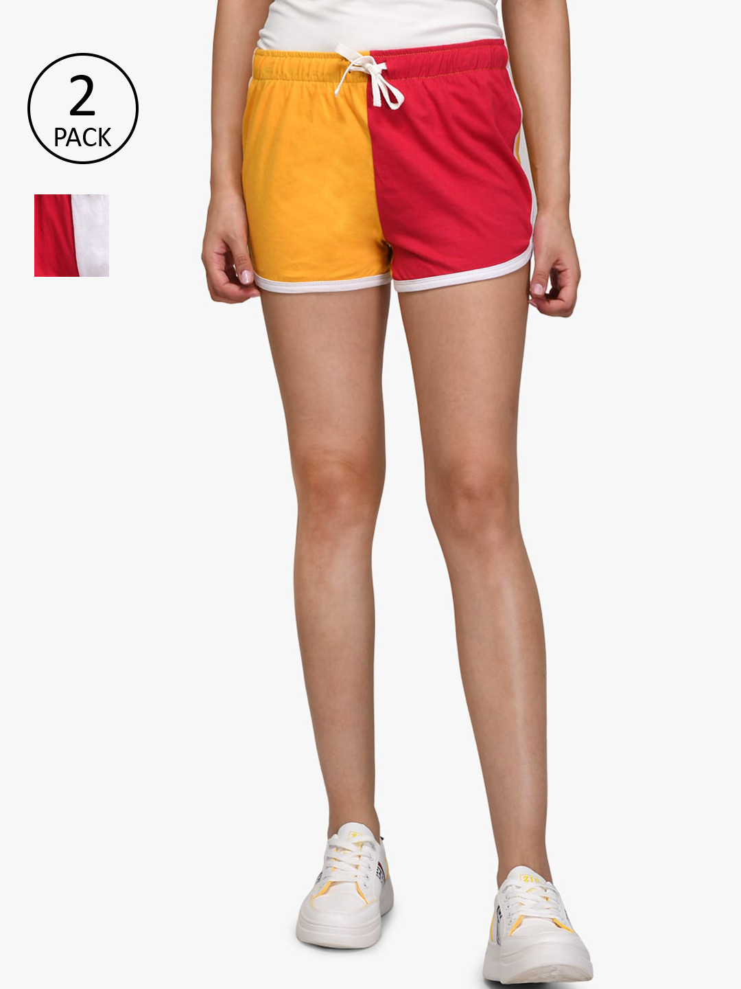 

Kotty Women Pack of 2 Colourblocked Hot Pants, Red