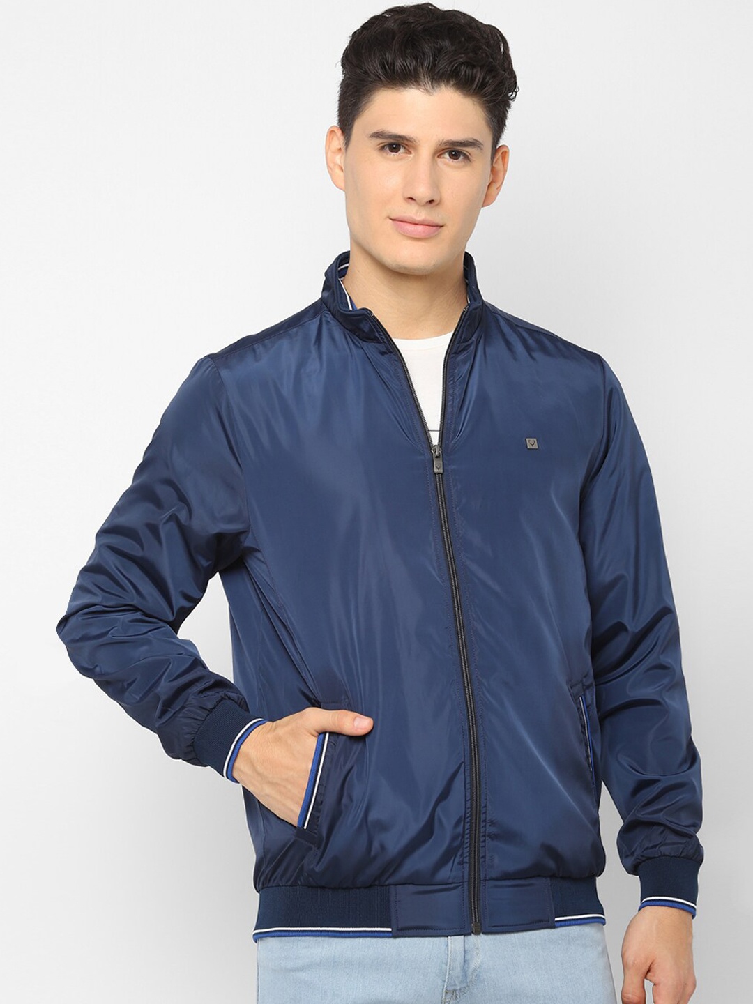

Allen Solly Men Navy Blue Solid Bomber