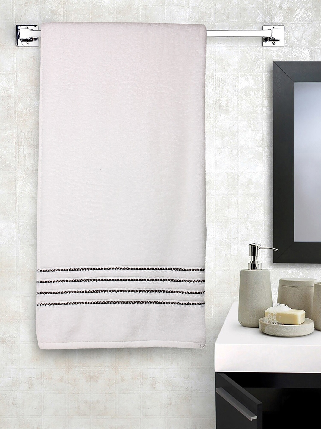 

Raymond Home Unisex White & Black Solid 380 GSM Bath Towel